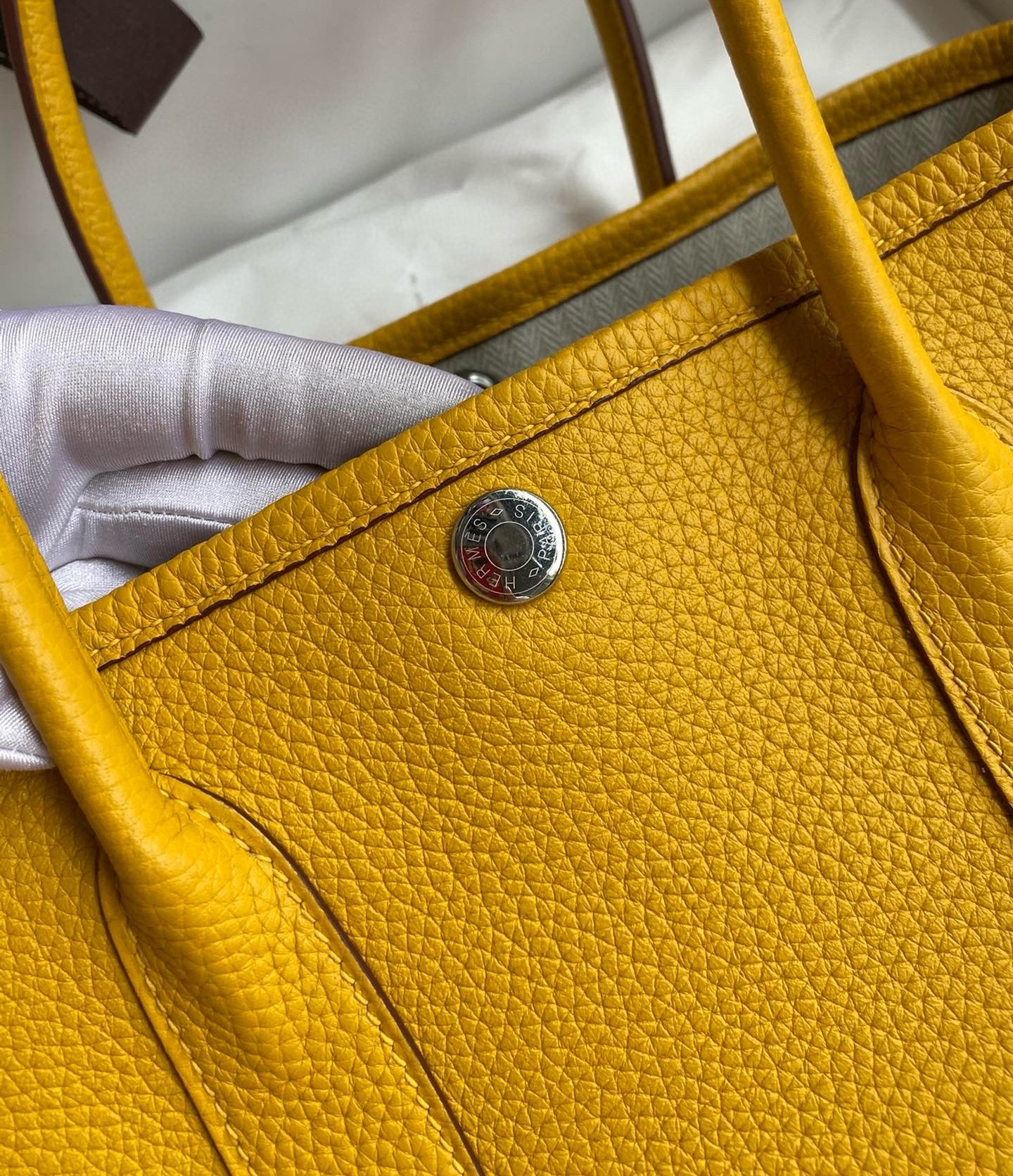H**mes garden party 30 handmade bag in jaune ambre clemence leather
