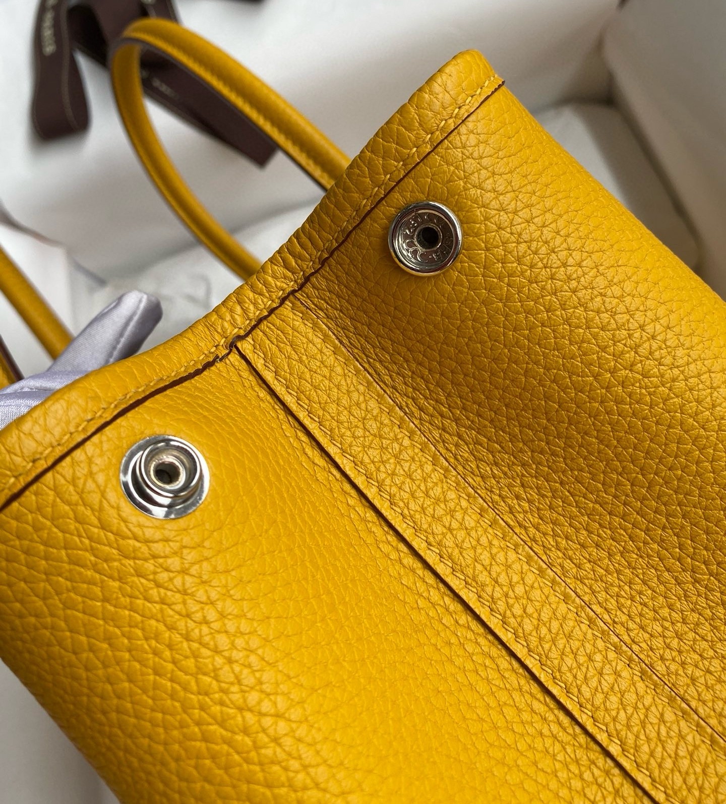 H**mes garden party 30 handmade bag in jaune ambre clemence leather