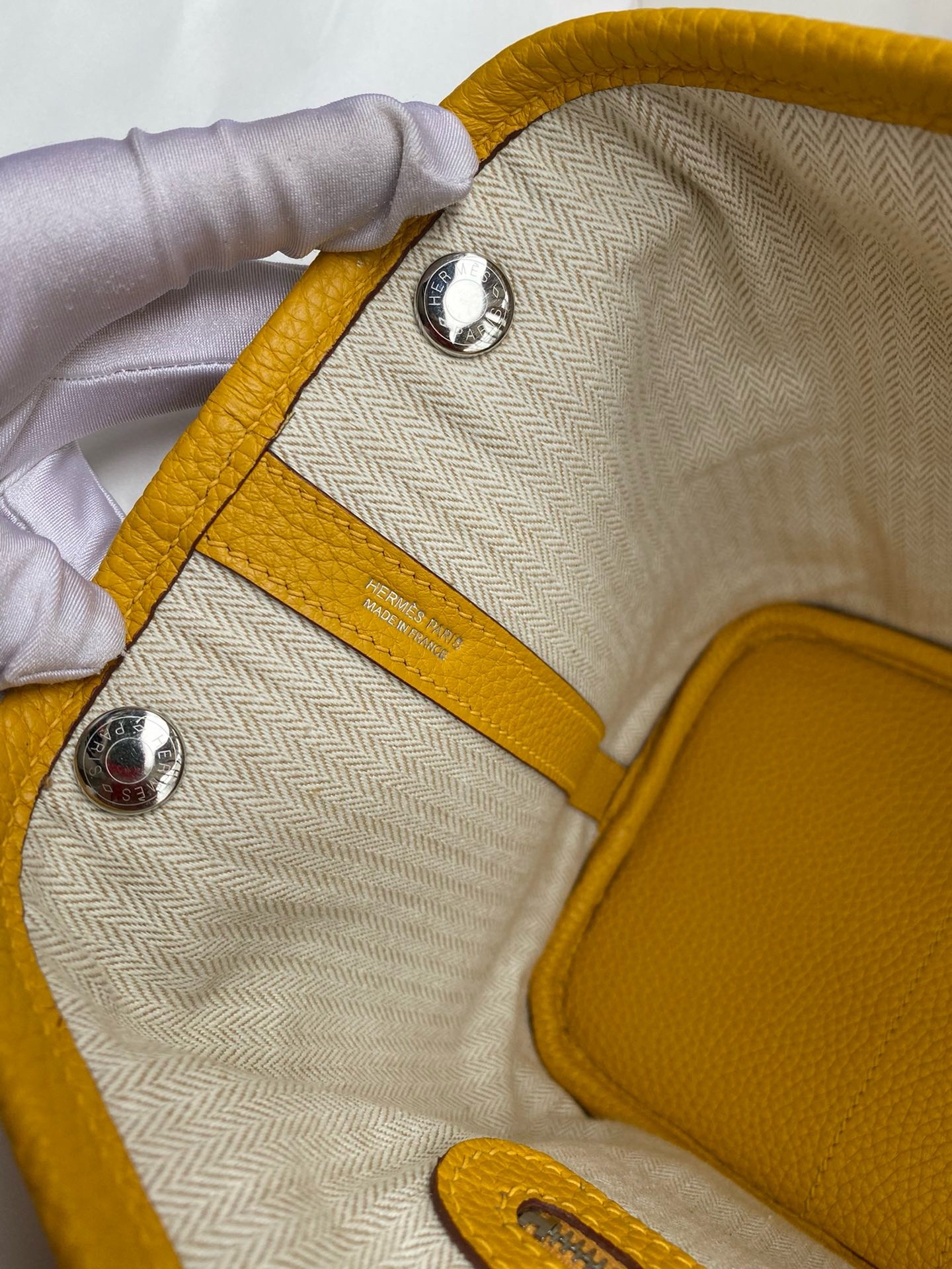 H**mes garden party 30 handmade bag in jaune ambre clemence leather