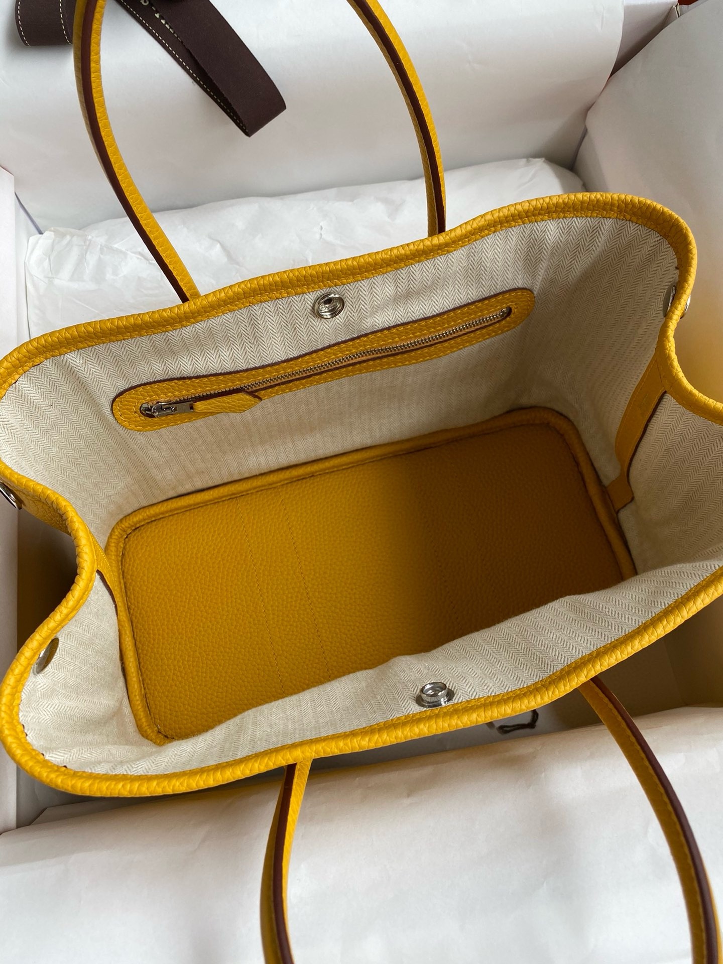 H**mes garden party 30 handmade bag in jaune ambre clemence leather