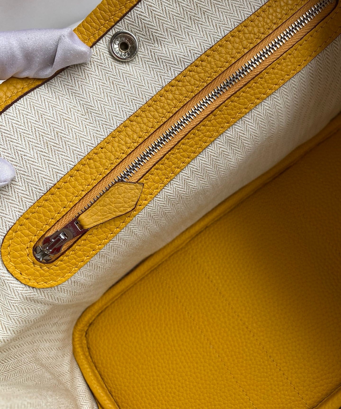 H**mes garden party 30 handmade bag in jaune ambre clemence leather