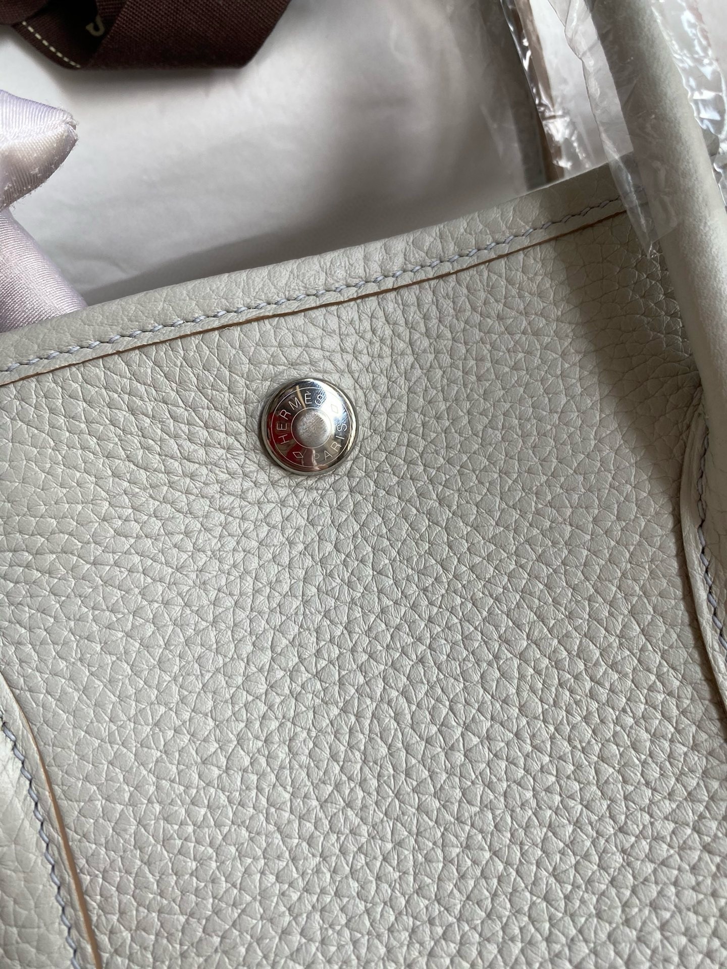 H**mes garden party 30 handmade bag in pearl grey clemence leather