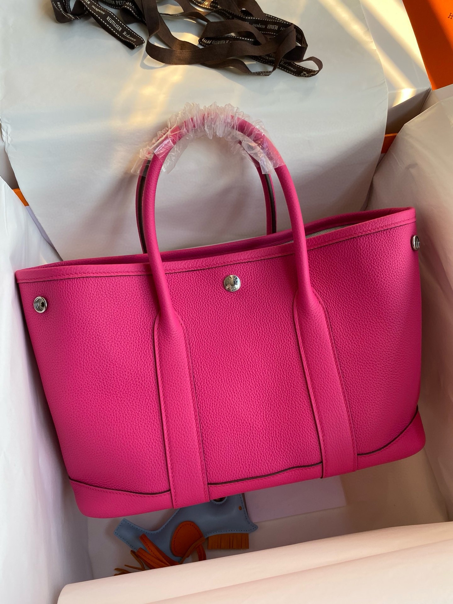 H**mes garden party 30 handmade bag in rose red clemence leather