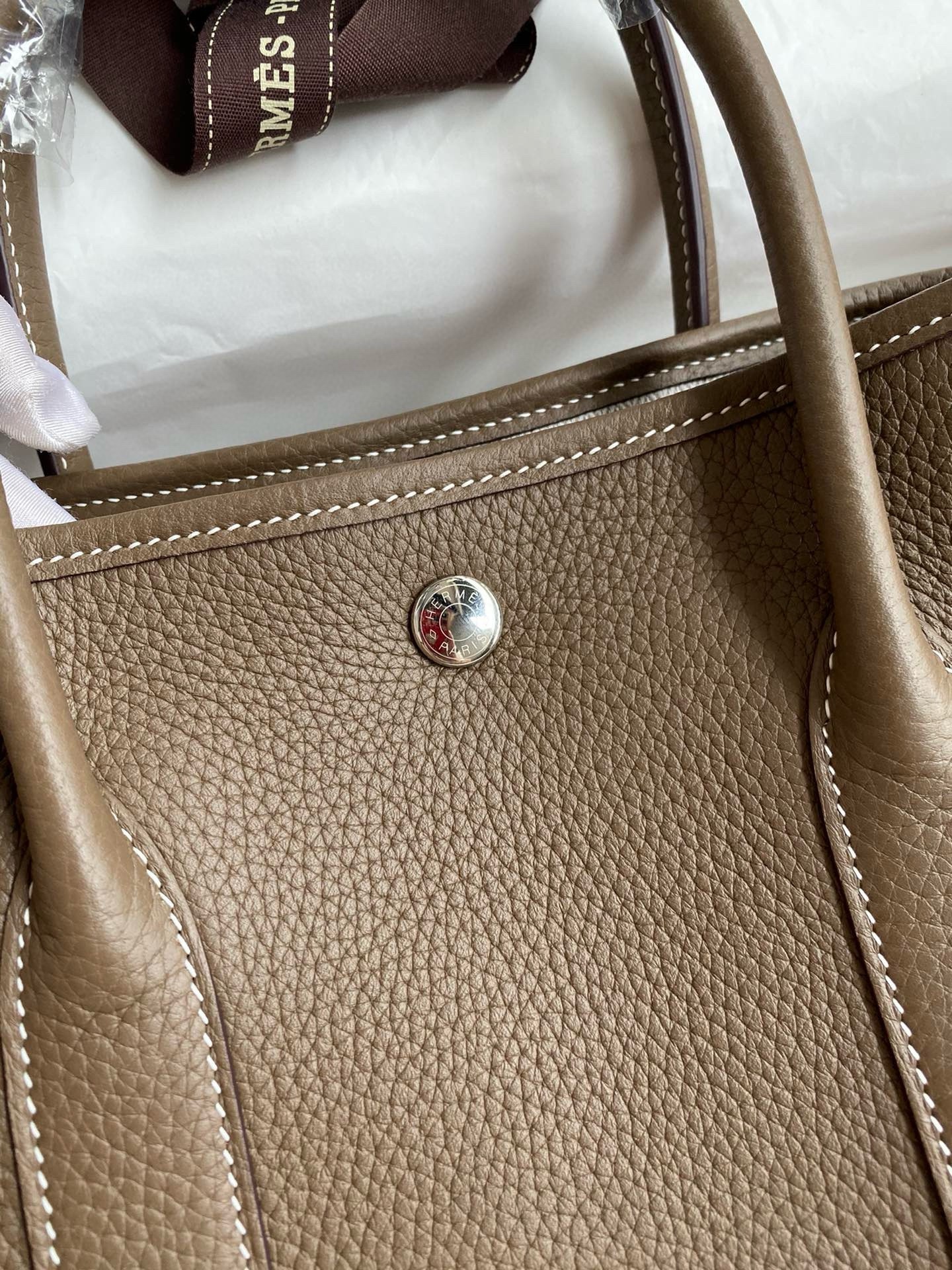 H**mes garden party 30 handmade bag in taupe clemence leather