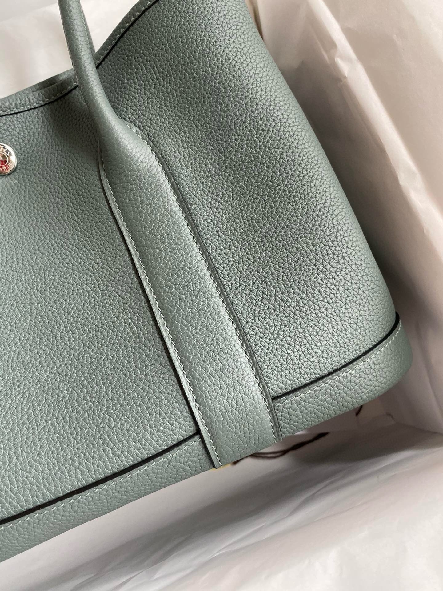 H**mes garden party 30 handmade bag in malachite clemence leather
