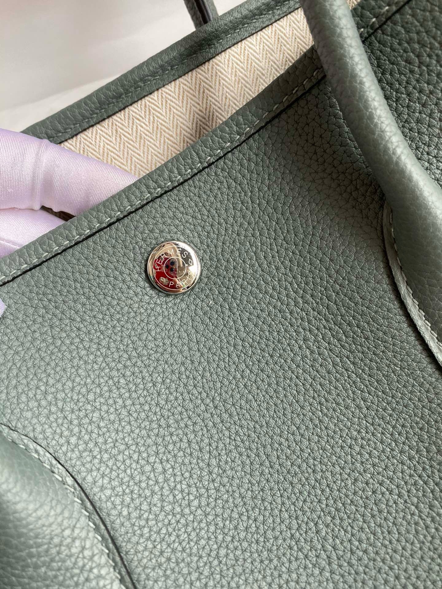 H**mes garden party 30 handmade bag in malachite clemence leather