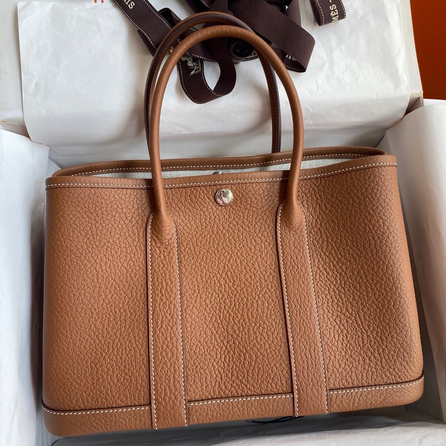 H**mes garden party 30 handmade bag in gold negonda leather
