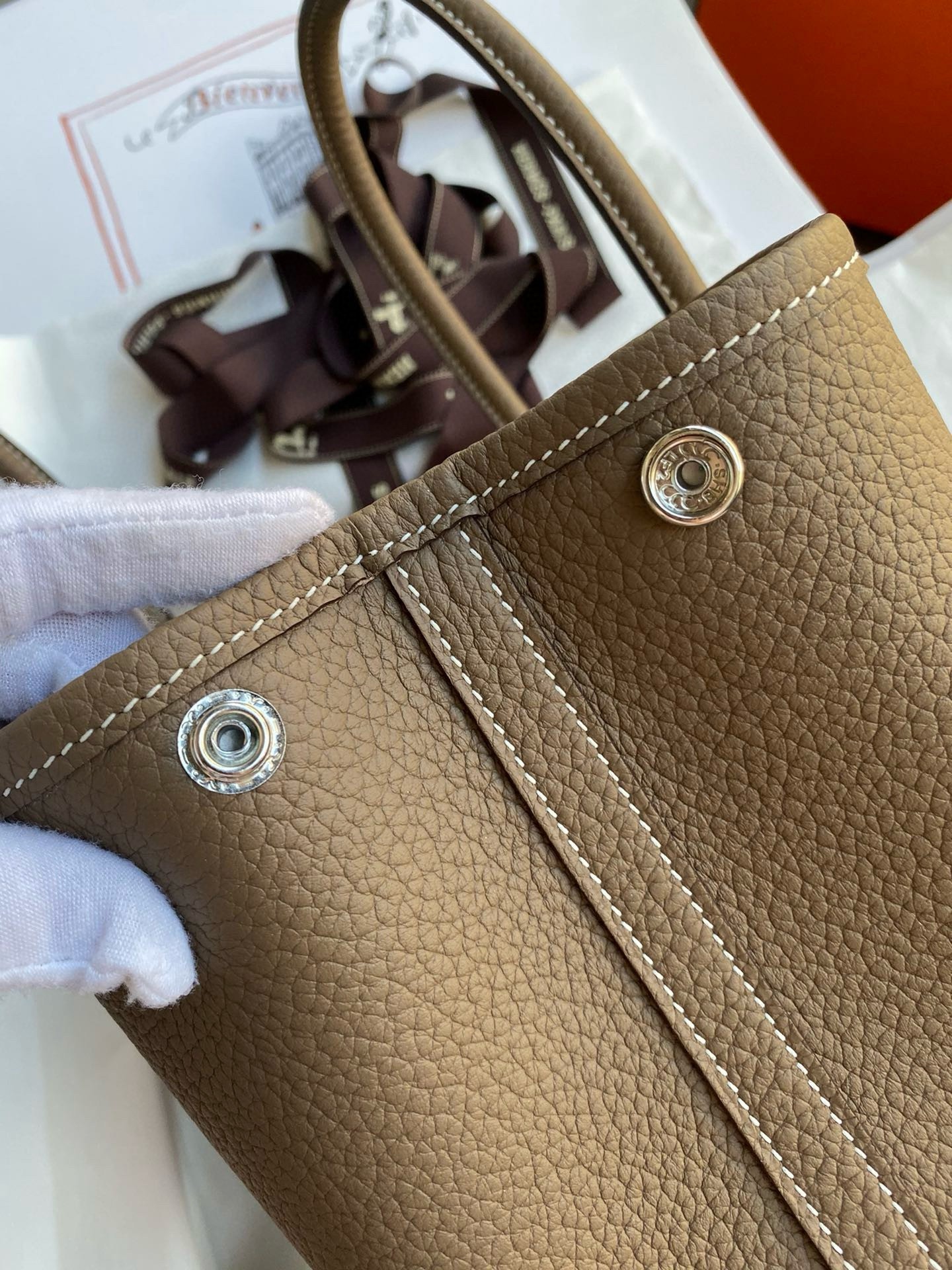 H**mes garden party 30 handmade bag in taupe negonda leather