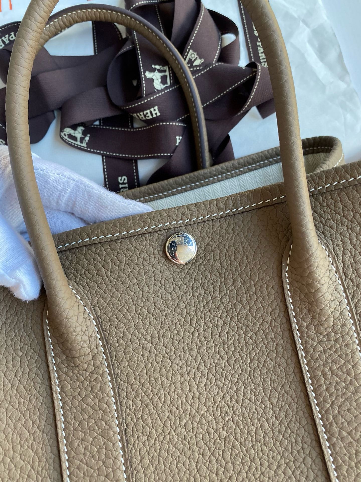 H**mes garden party 30 handmade bag in taupe negonda leather