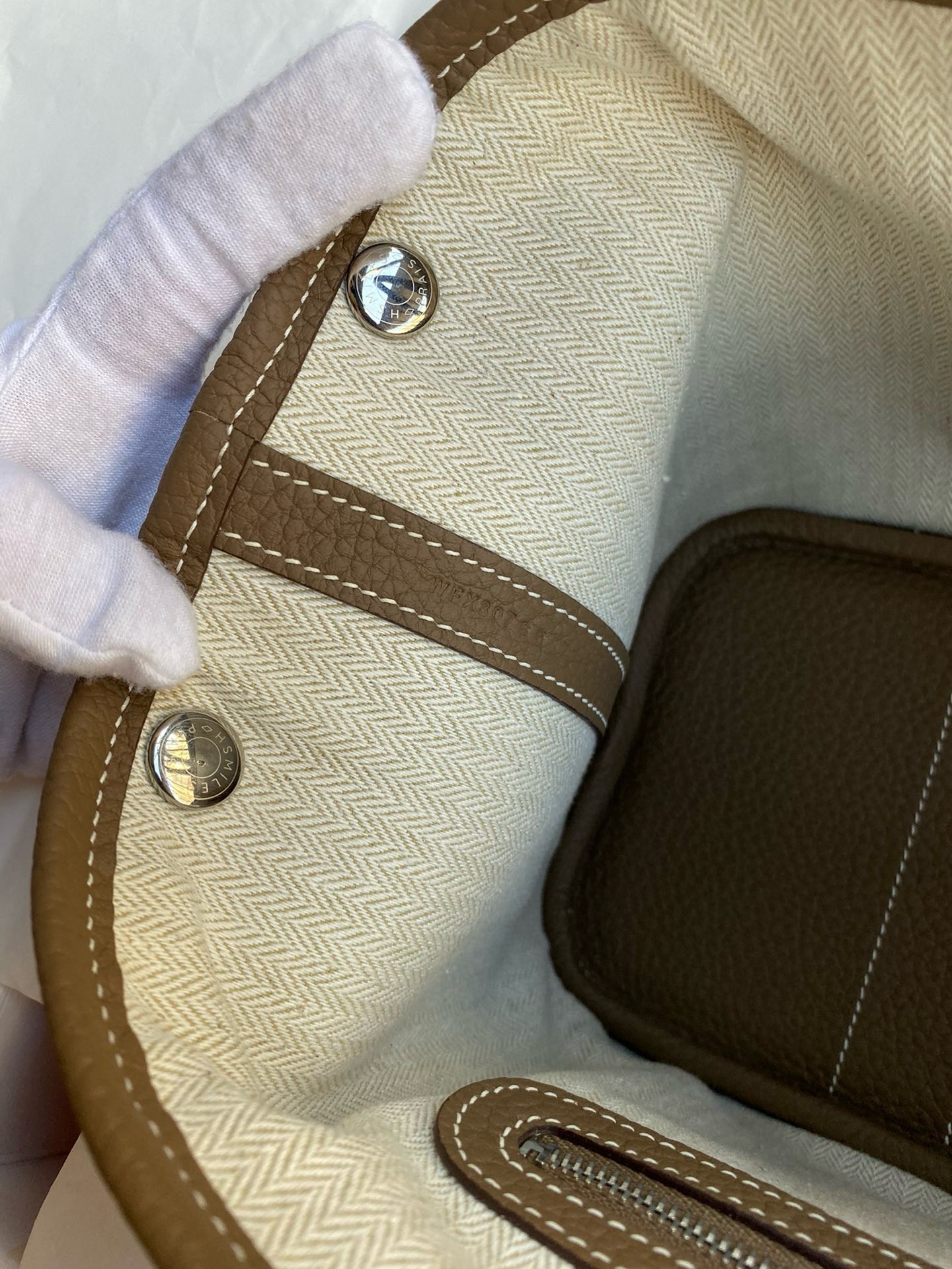 H**mes garden party 30 handmade bag in taupe negonda leather