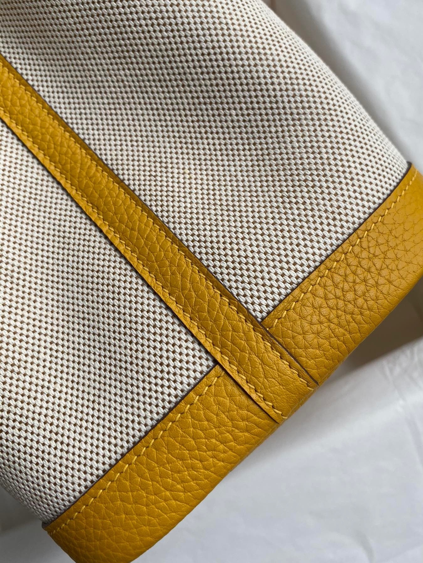 H**mes garden party 30 handmade bag in toile and yellow leather