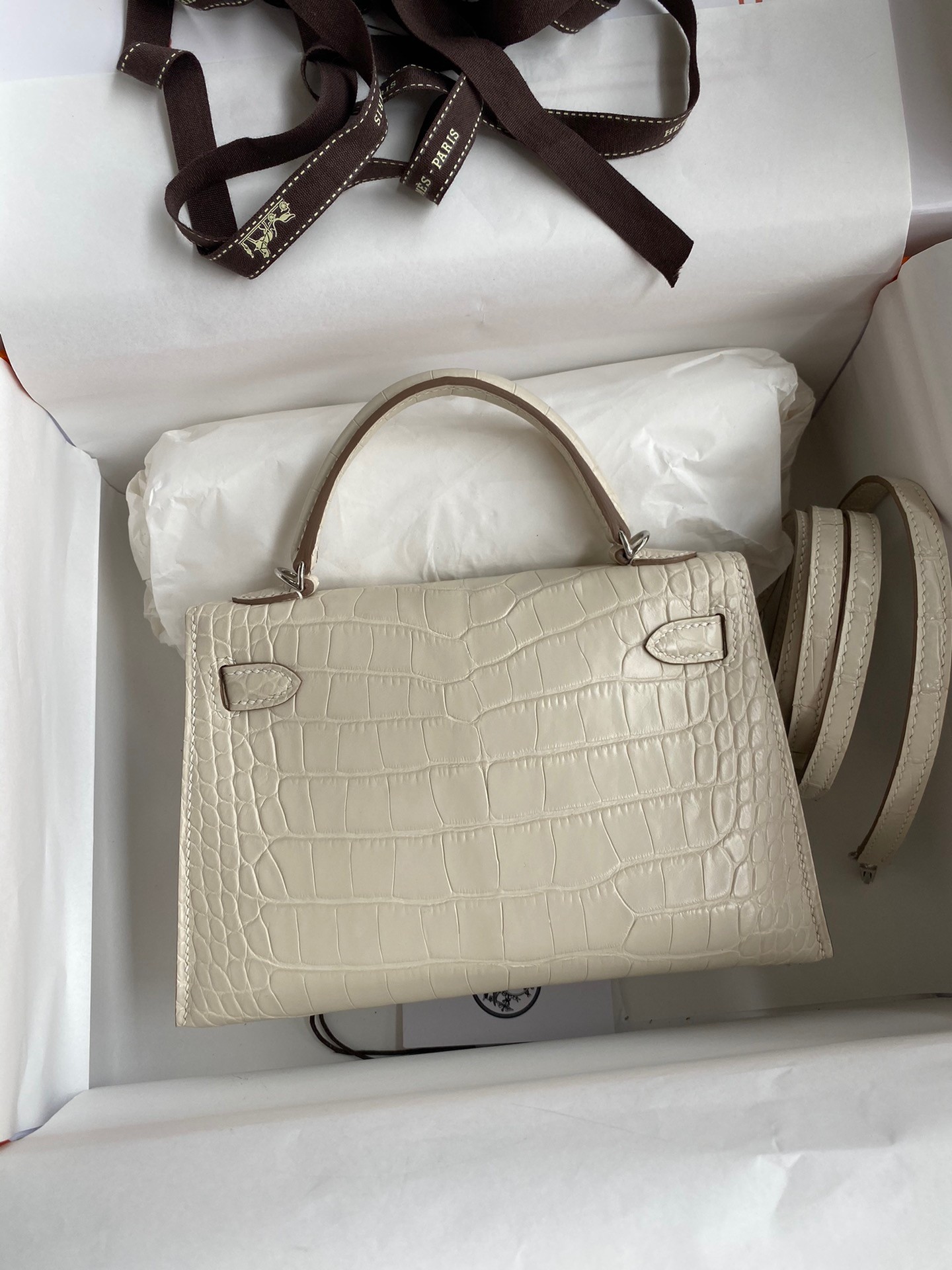H**mes kelly mini ii sellier handmade bag in beton matte alligator leather