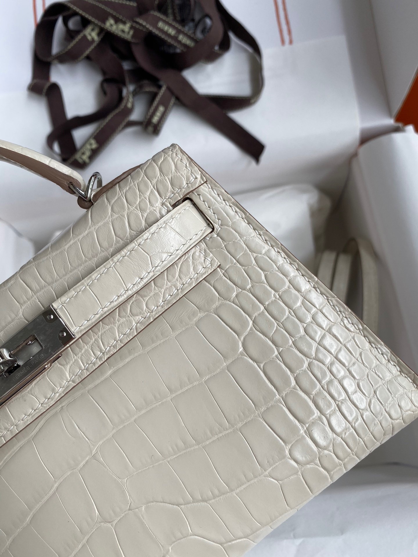 H**mes kelly mini ii sellier handmade bag in beton matte alligator leather