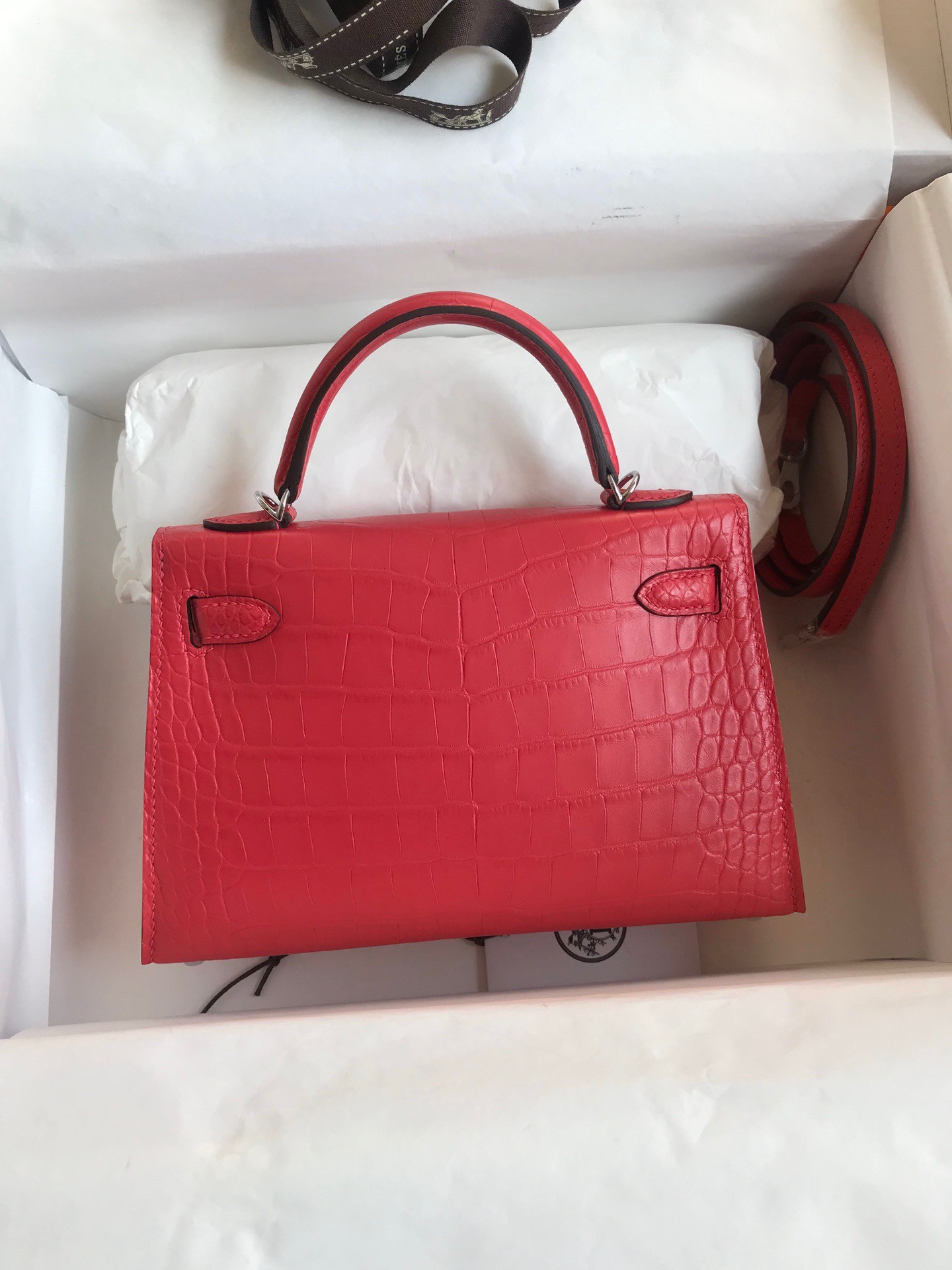 H**mes kelly mini ii sellier handmade bag in rose extreme matte alligator leather