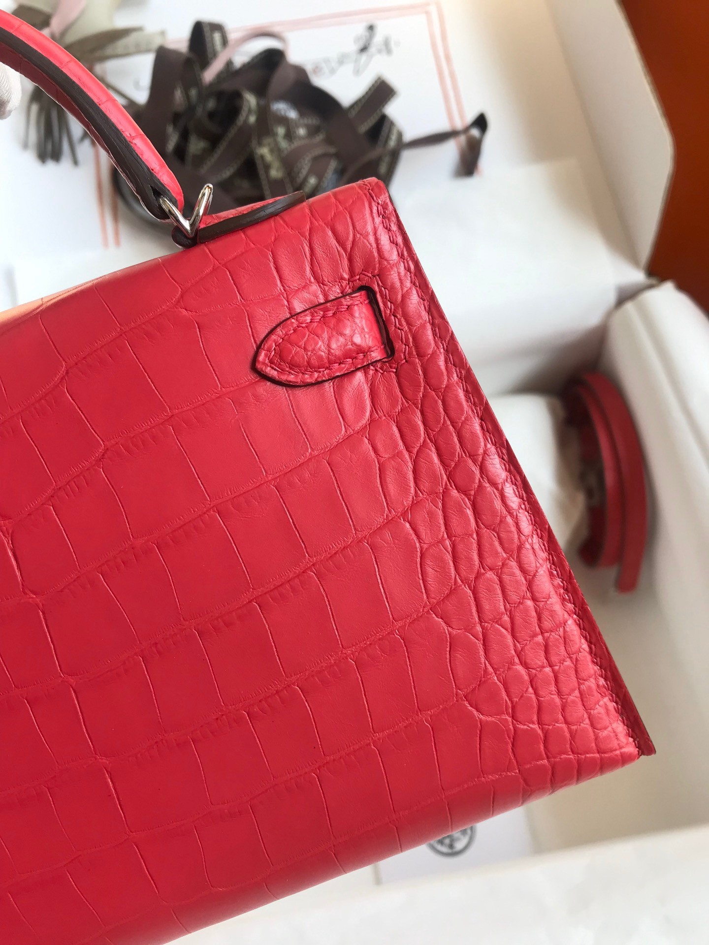 H**mes kelly mini ii sellier handmade bag in rose extreme matte alligator leather
