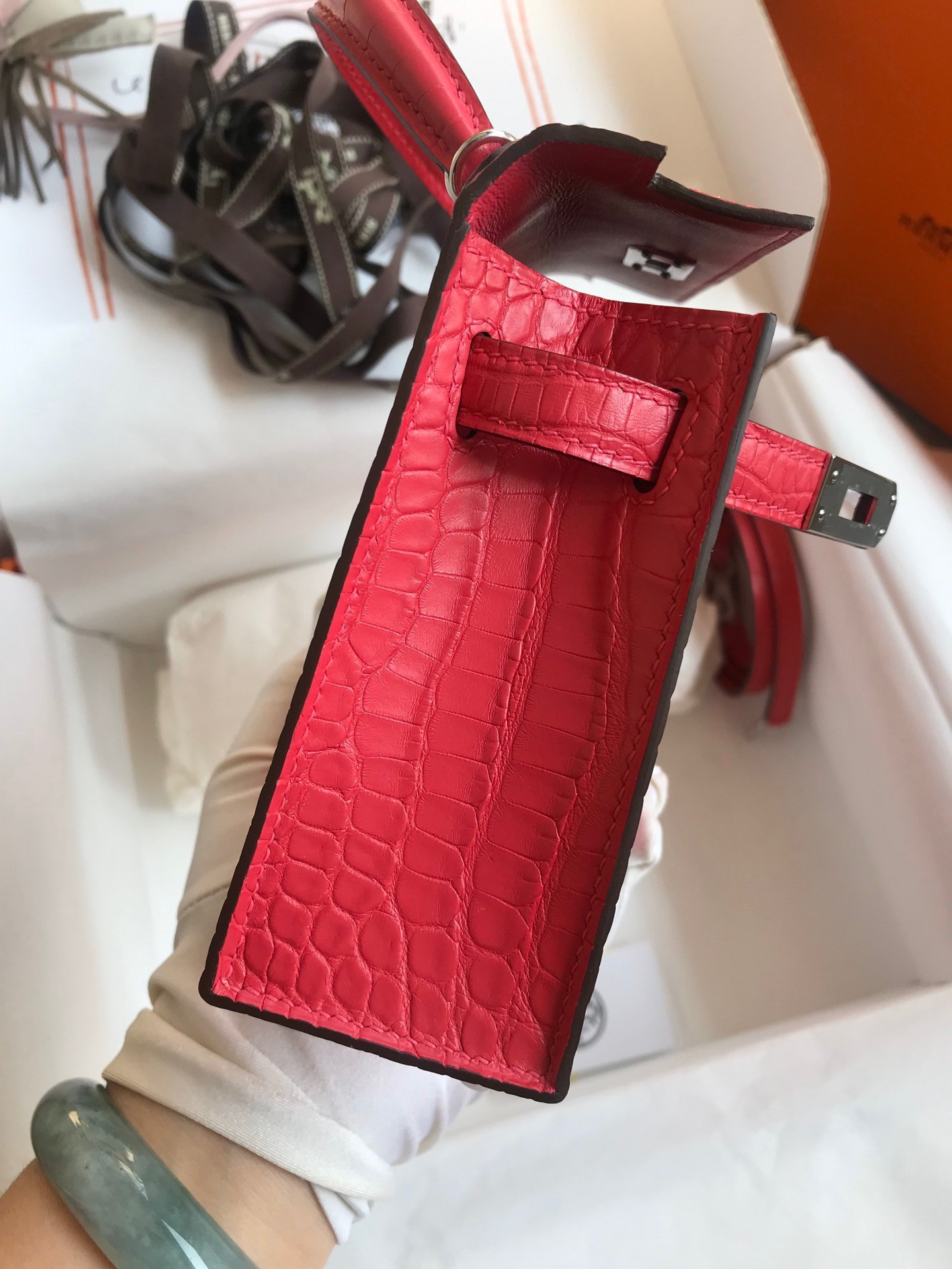 H**mes kelly mini ii sellier handmade bag in rose extreme matte alligator leather