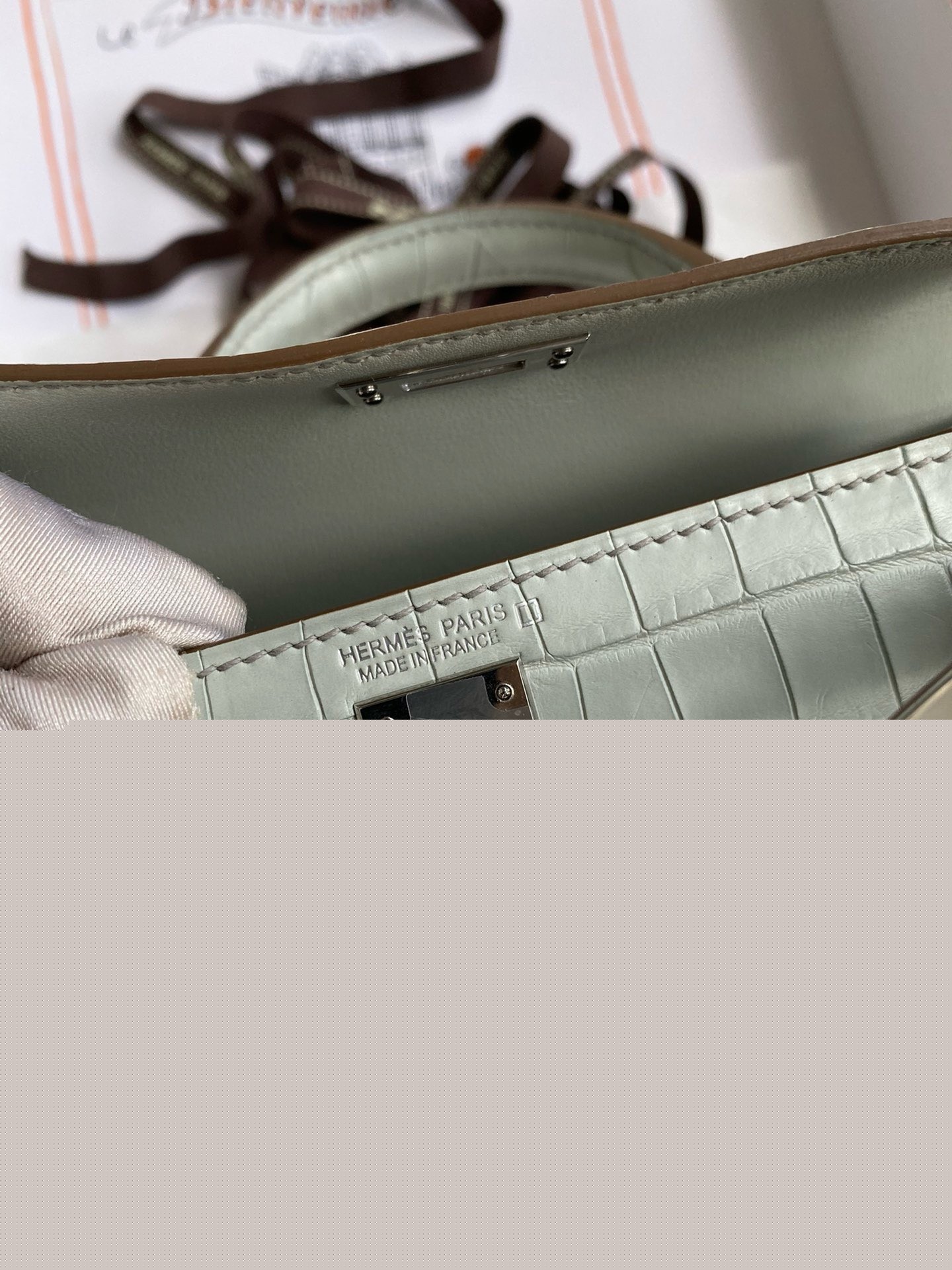 H**mes kelly mini ii sellier handmade bag in gris neve matte alligator leather