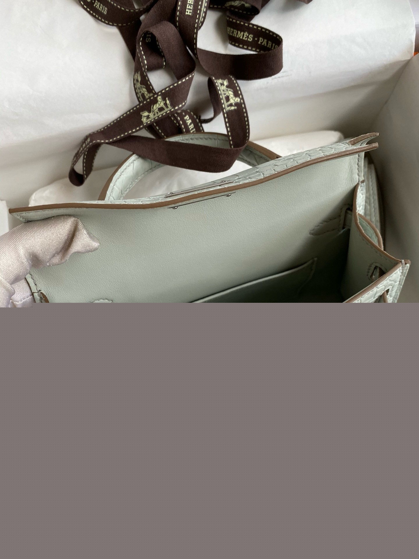 H**mes kelly mini ii sellier handmade bag in gris neve matte alligator leather