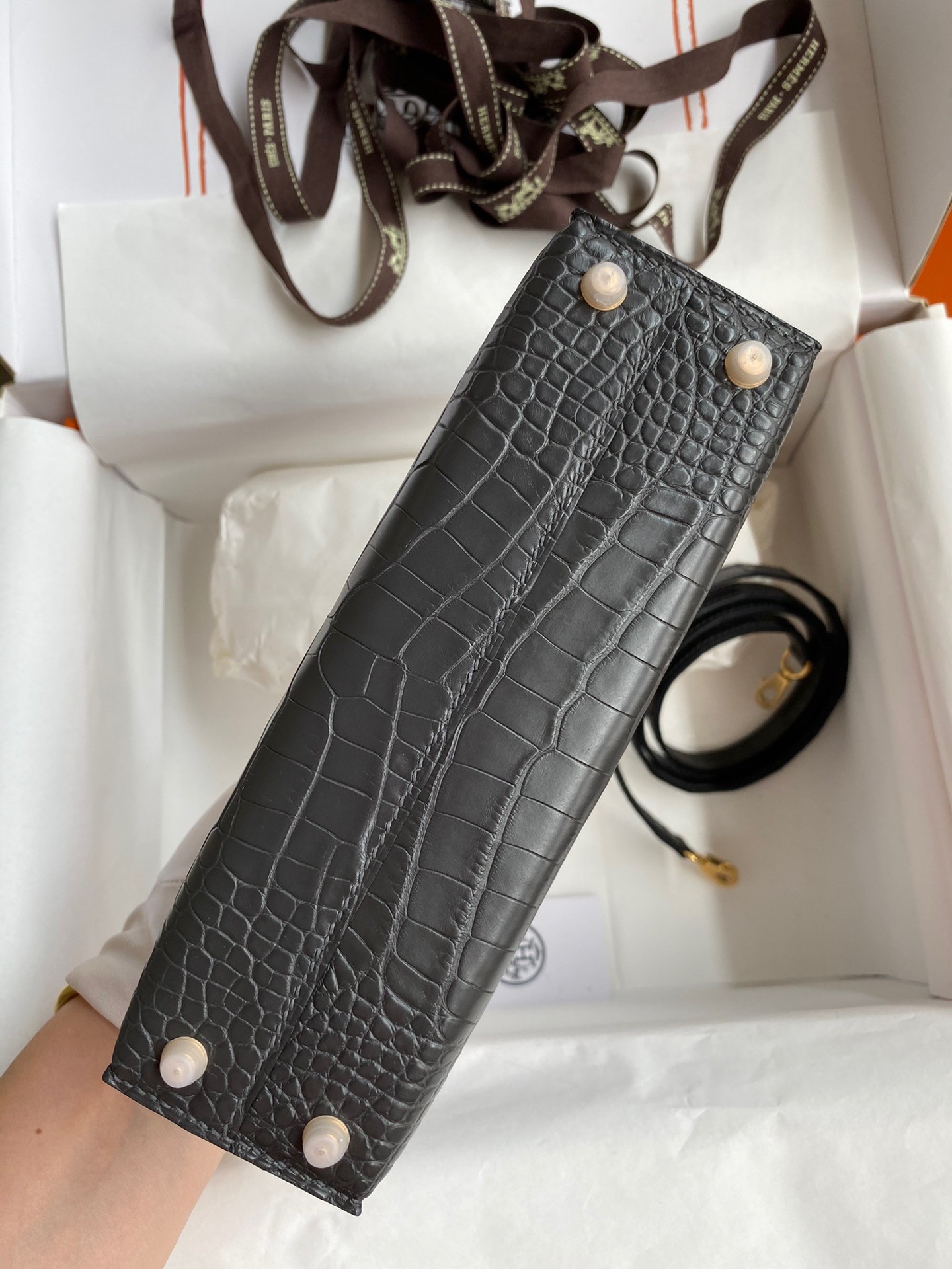 H**mes kelly mini ii sellier handmade bag in graphite matte alligator leather