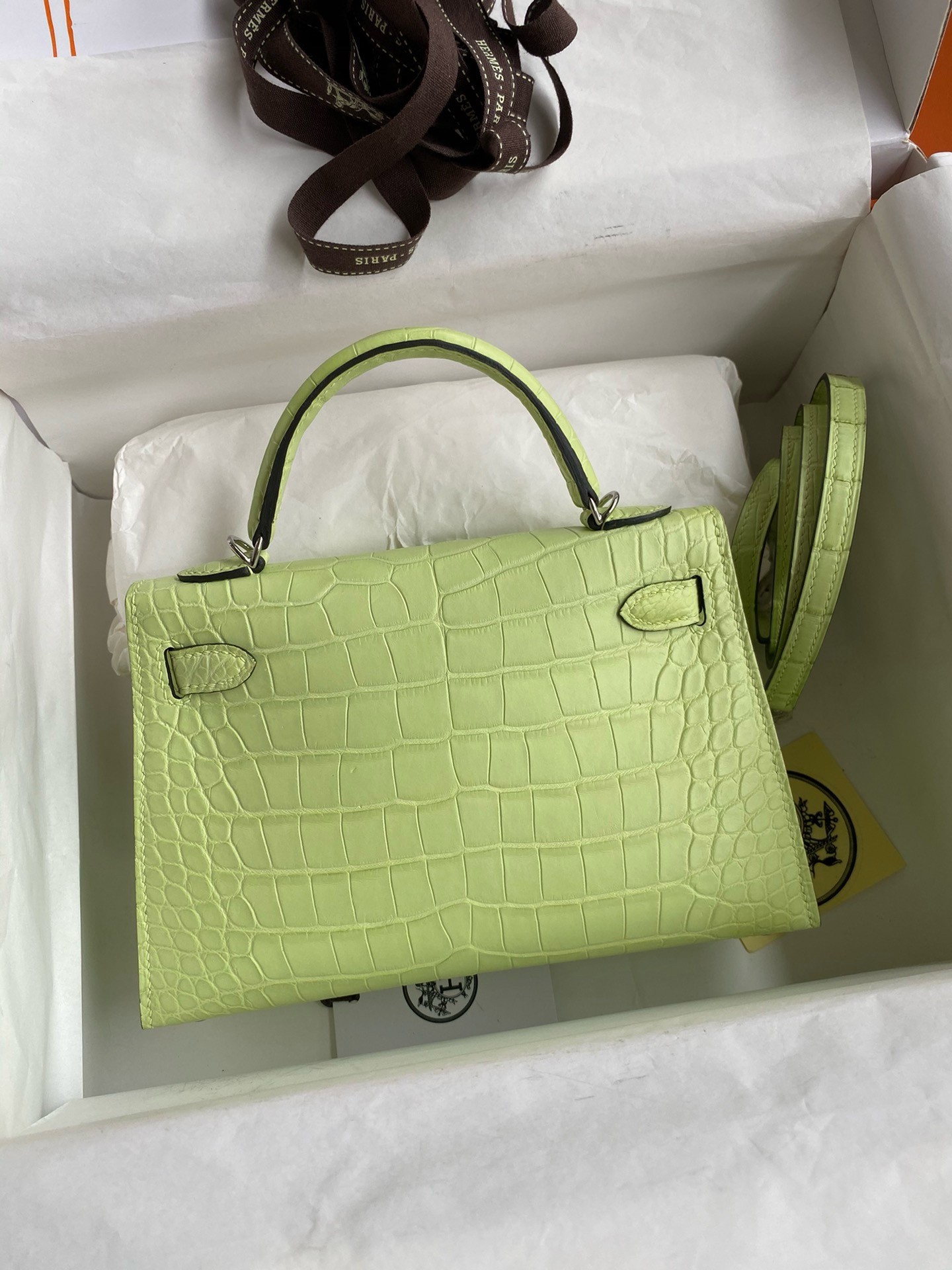 H**mes kelly mini ii sellier handmade bag in jaune bourgeon matte alligator leather