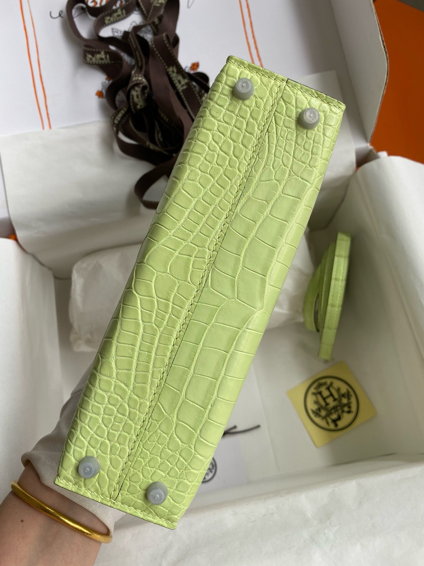 H**mes kelly mini ii sellier handmade bag in jaune bourgeon matte alligator leather