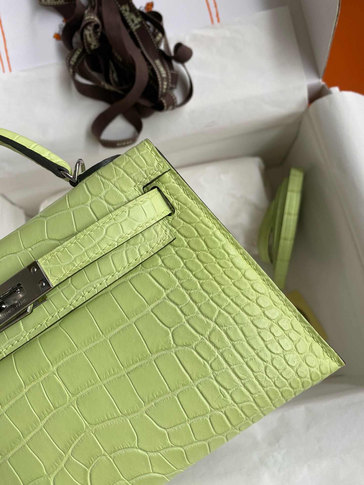 H**mes kelly mini ii sellier handmade bag in jaune bourgeon matte alligator leather