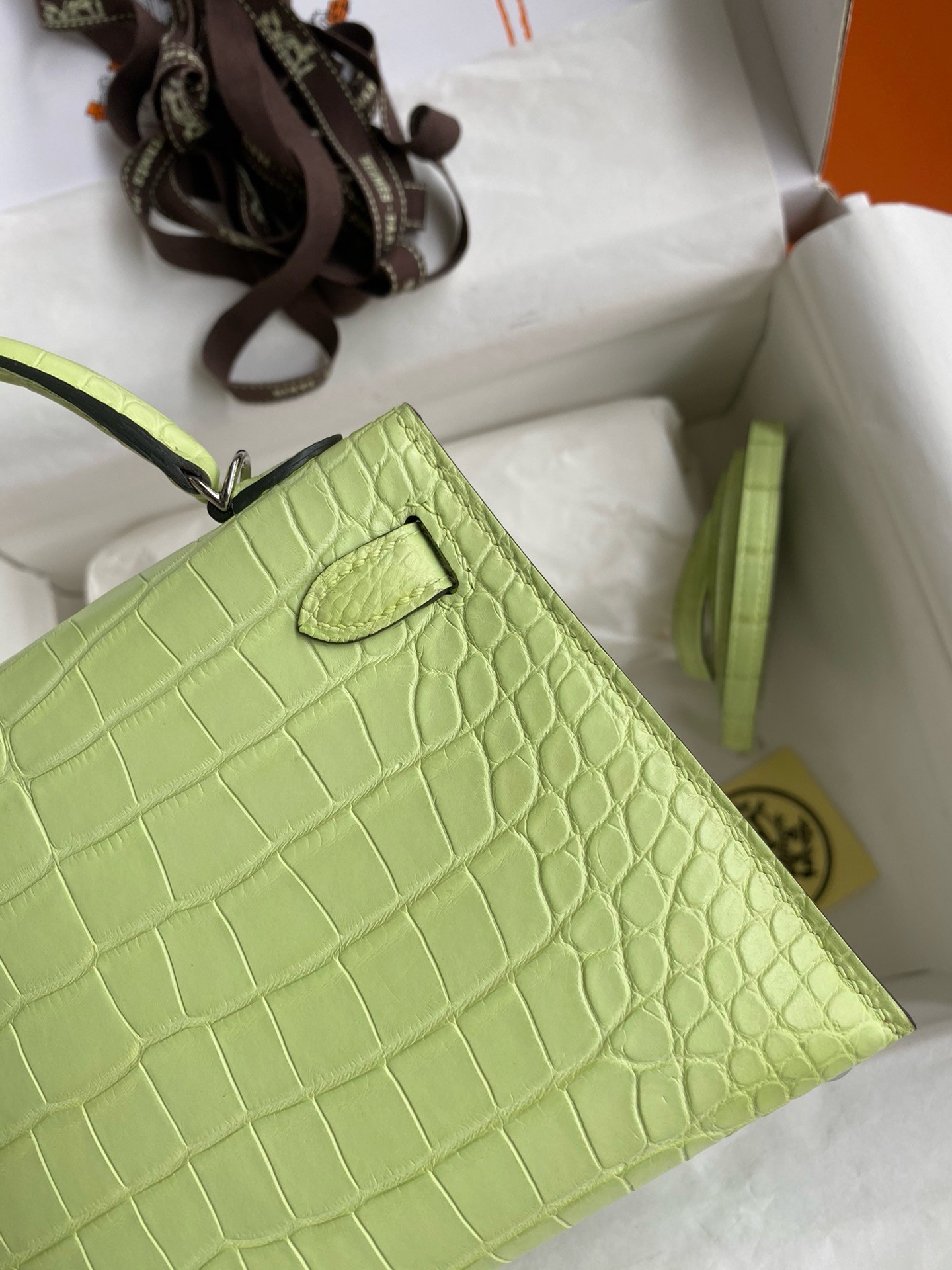 H**mes kelly mini ii sellier handmade bag in jaune bourgeon matte alligator leather