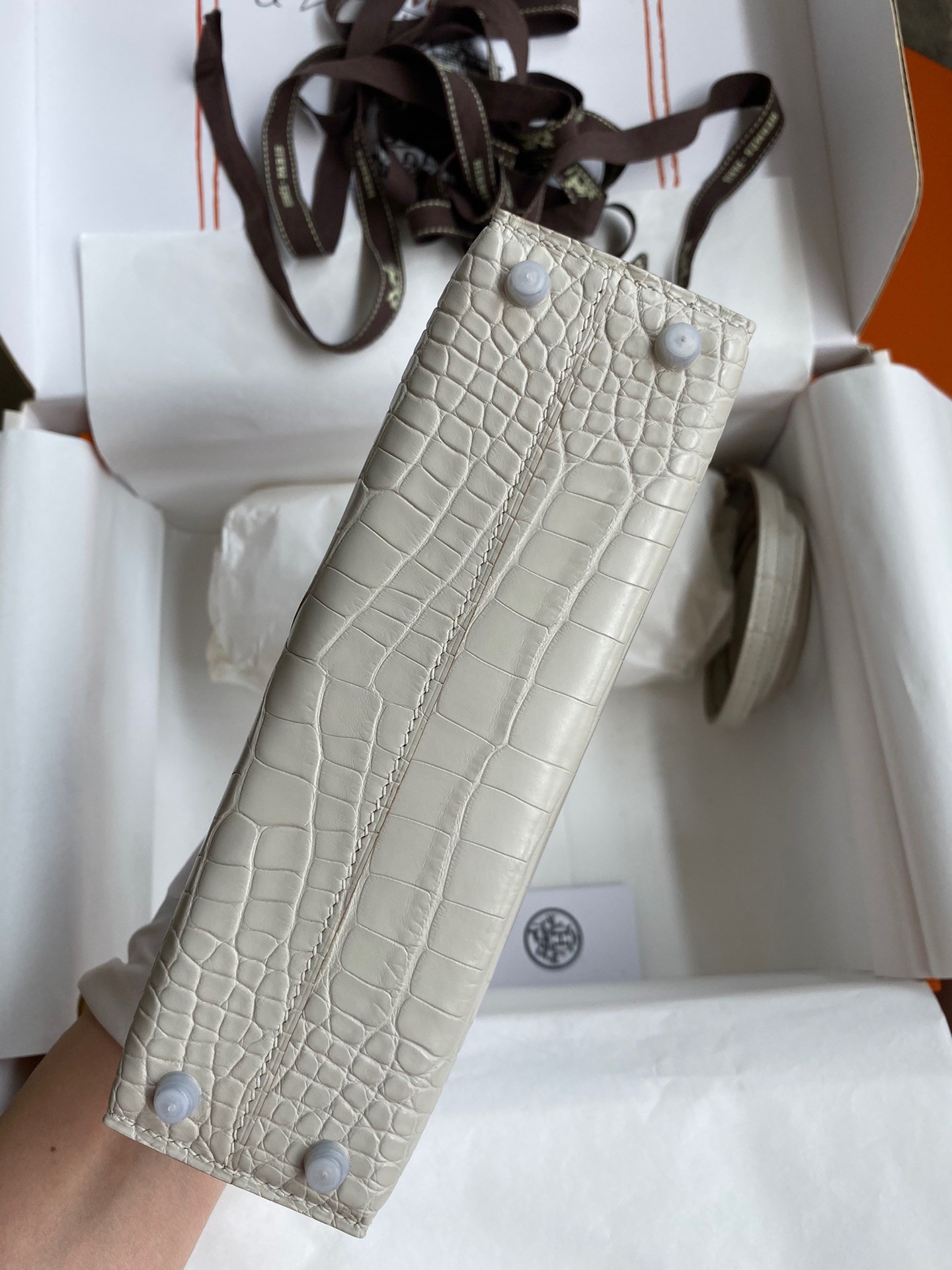 H**mes kelly mini ii sellier handmade bag in grey matte alligator leather