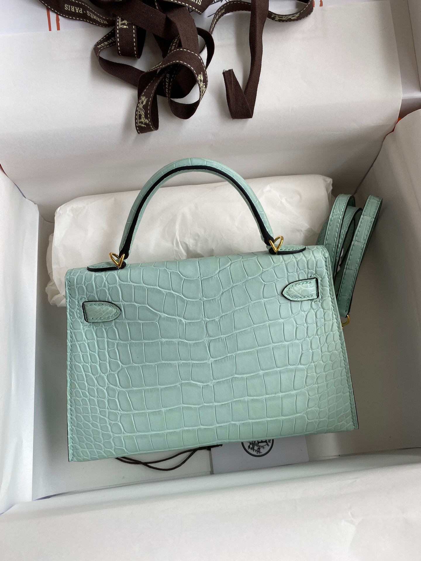 H**mes kelly mini ii sellier handmade bag in vert d