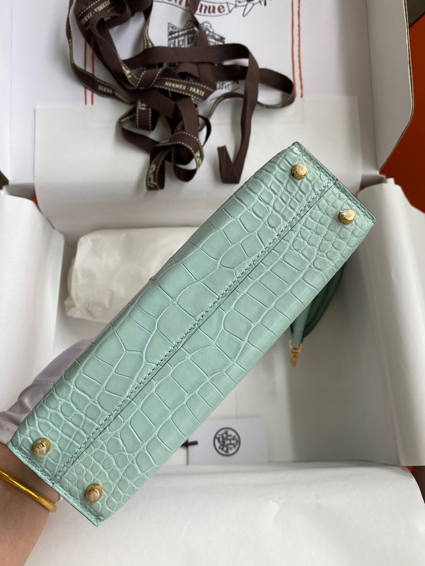H**mes kelly mini ii sellier handmade bag in vert d