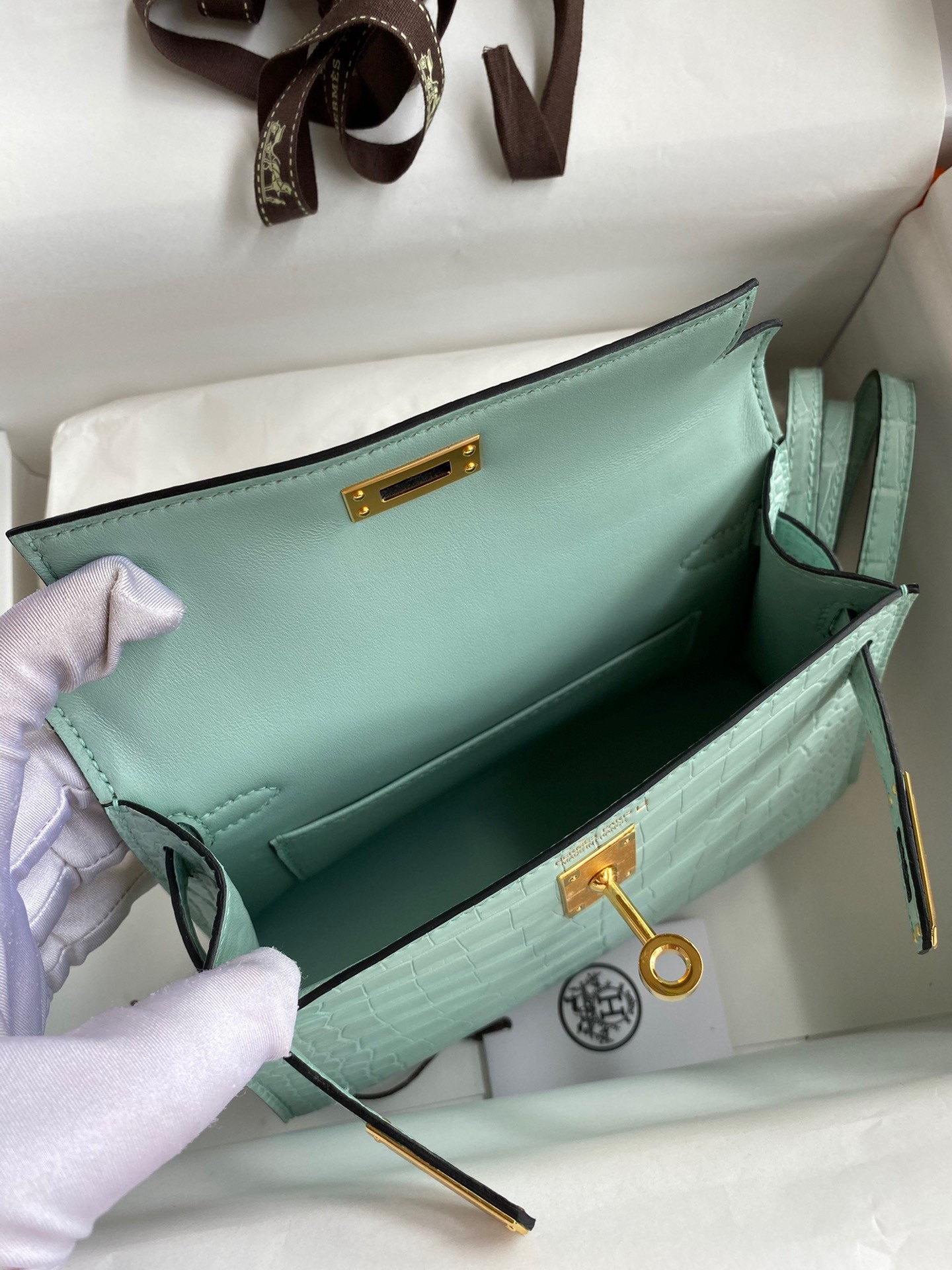 H**mes kelly mini ii sellier handmade bag in vert d