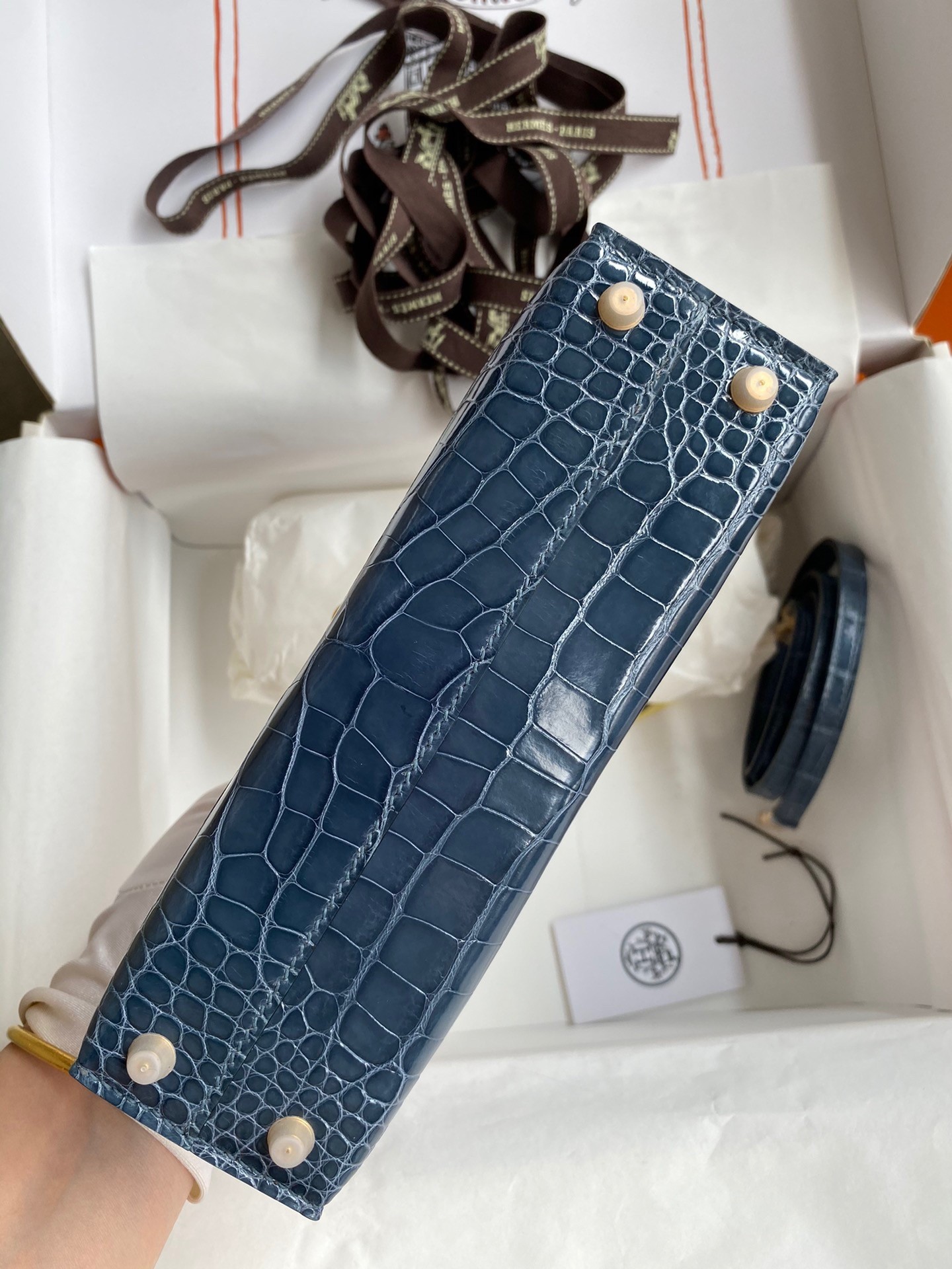 H**mes kelly mini ii sellier handmade bag in colvert shiny alligator leather
