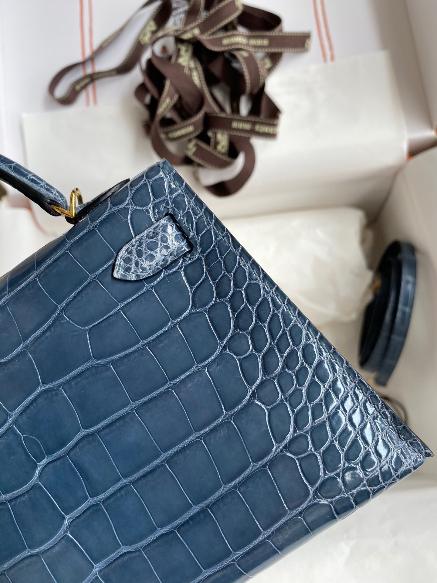 H**mes kelly mini ii sellier handmade bag in colvert shiny alligator leather