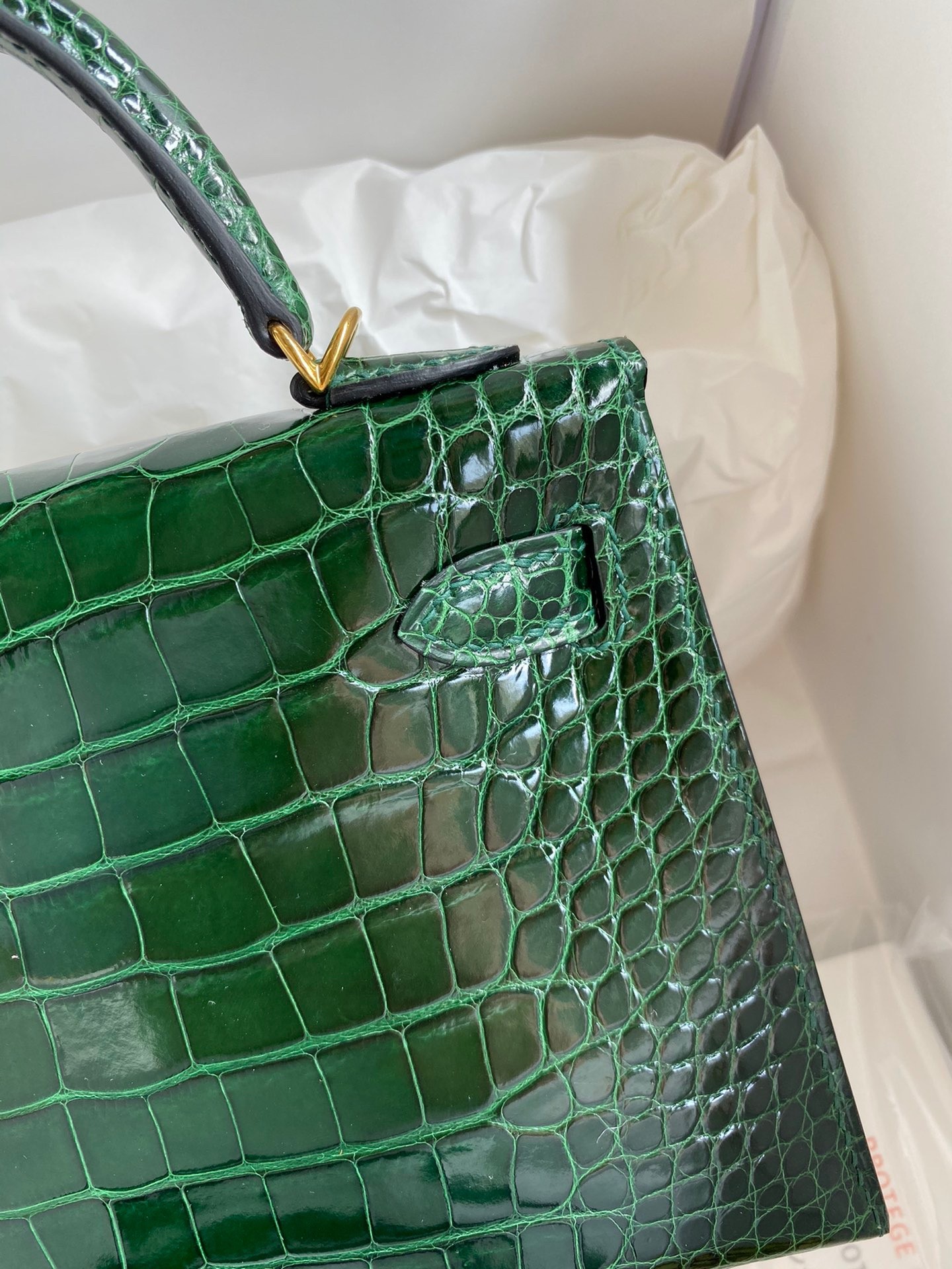H**mes kelly mini ii sellier handmade bag in malachite shiny alligator leather