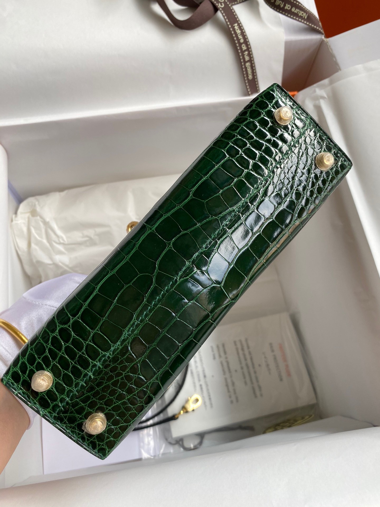 H**mes kelly mini ii sellier handmade bag in malachite shiny alligator leather