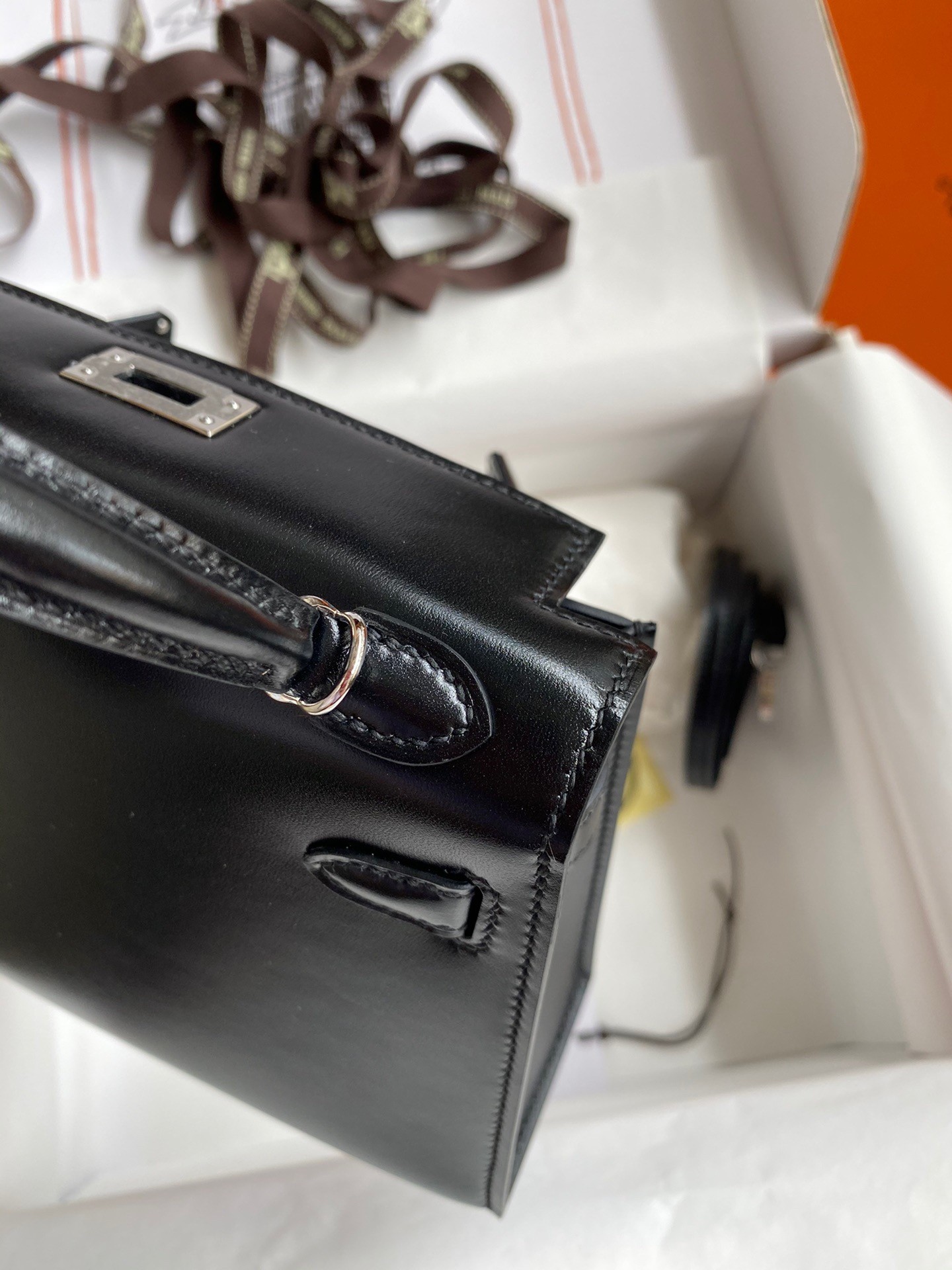 H**mes kelly mini ii sellier handmade bag in black box calfskin