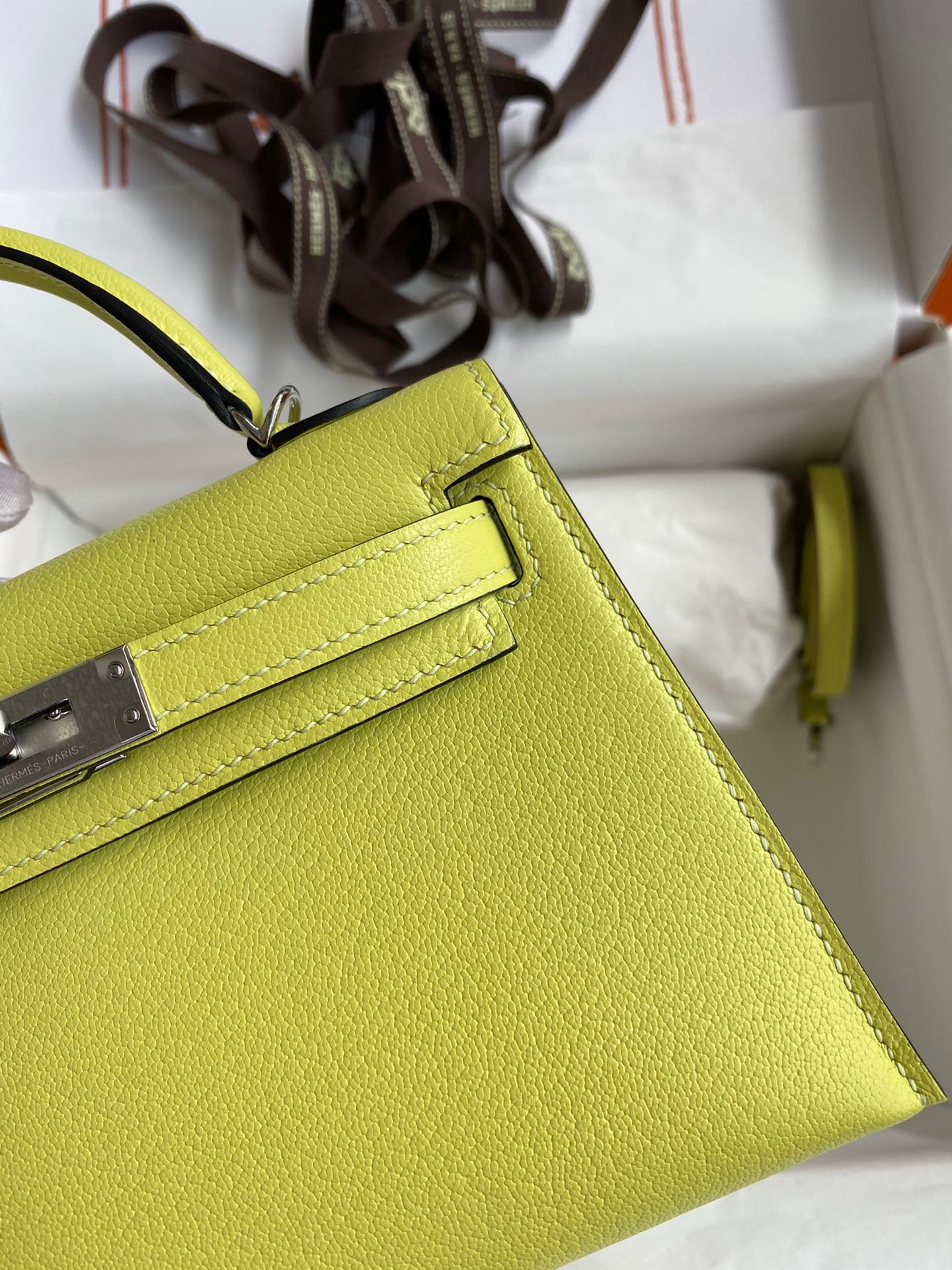 H**mes kelly mini ii sellier handmade bag in jaune bourgeon chevre mysore leather