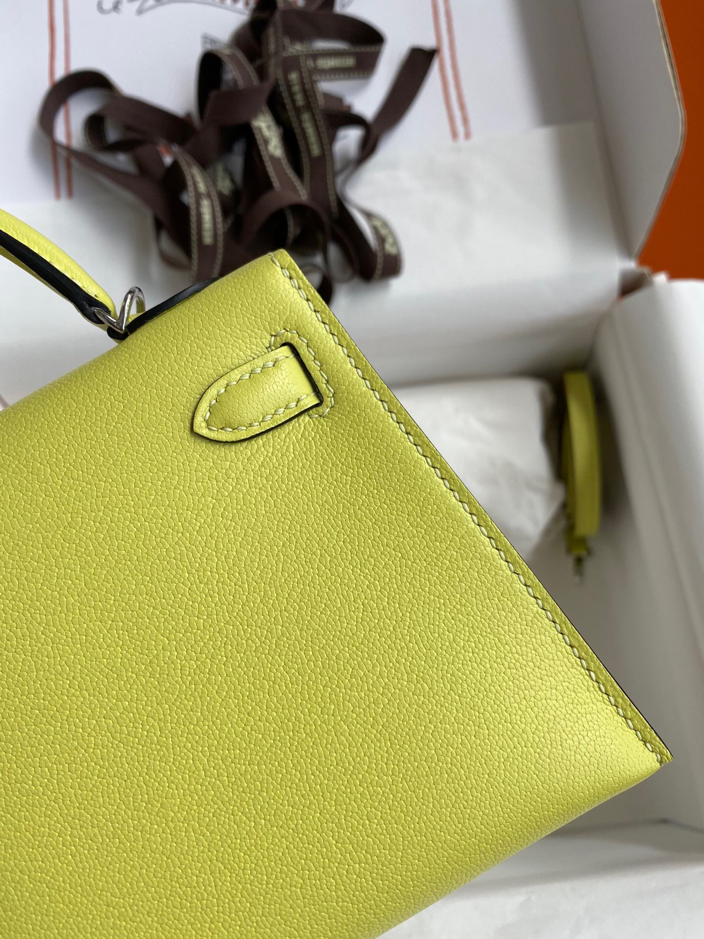 H**mes kelly mini ii sellier handmade bag in jaune bourgeon chevre mysore leather