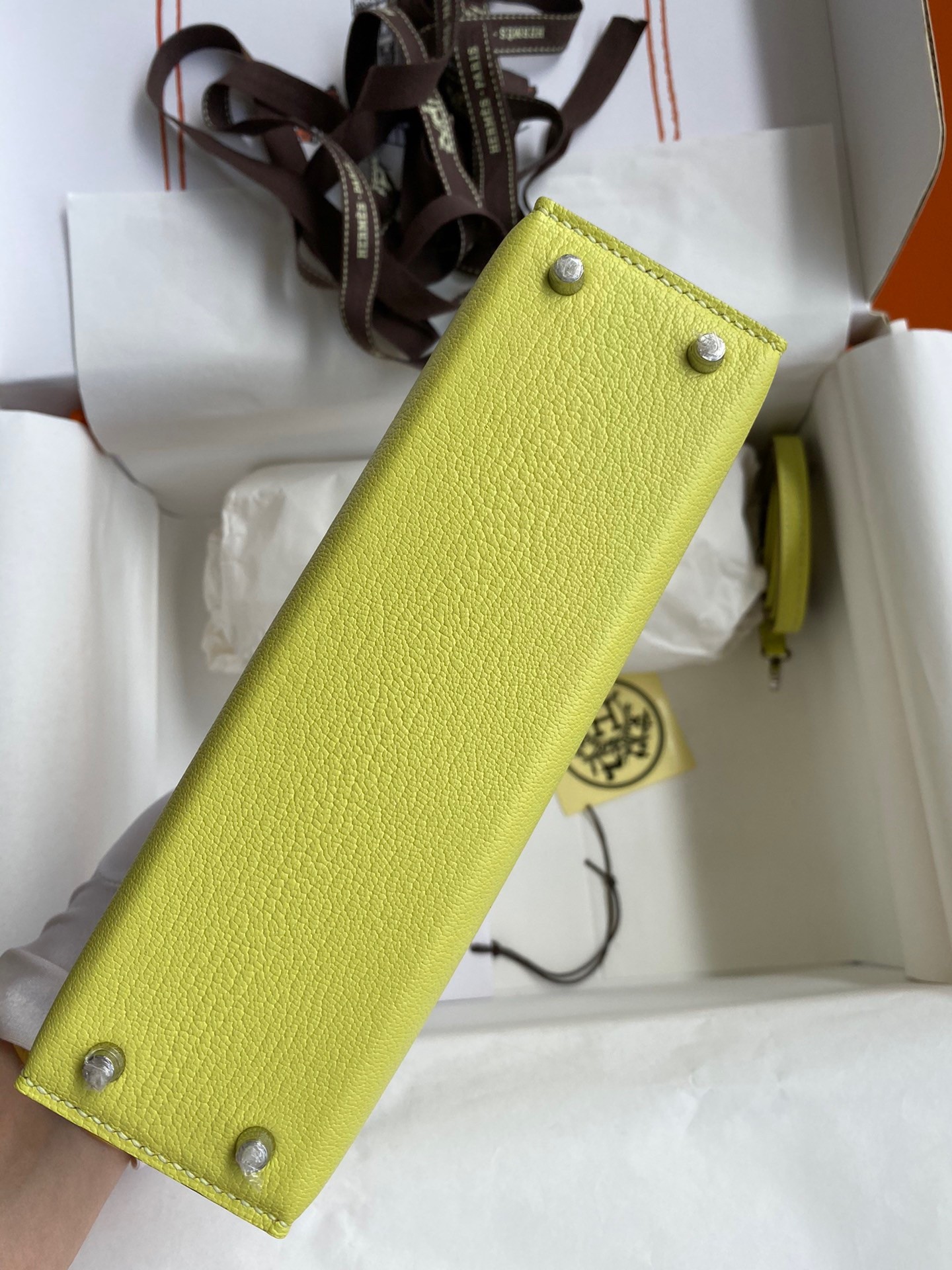 H**mes kelly mini ii sellier handmade bag in jaune bourgeon chevre mysore leather
