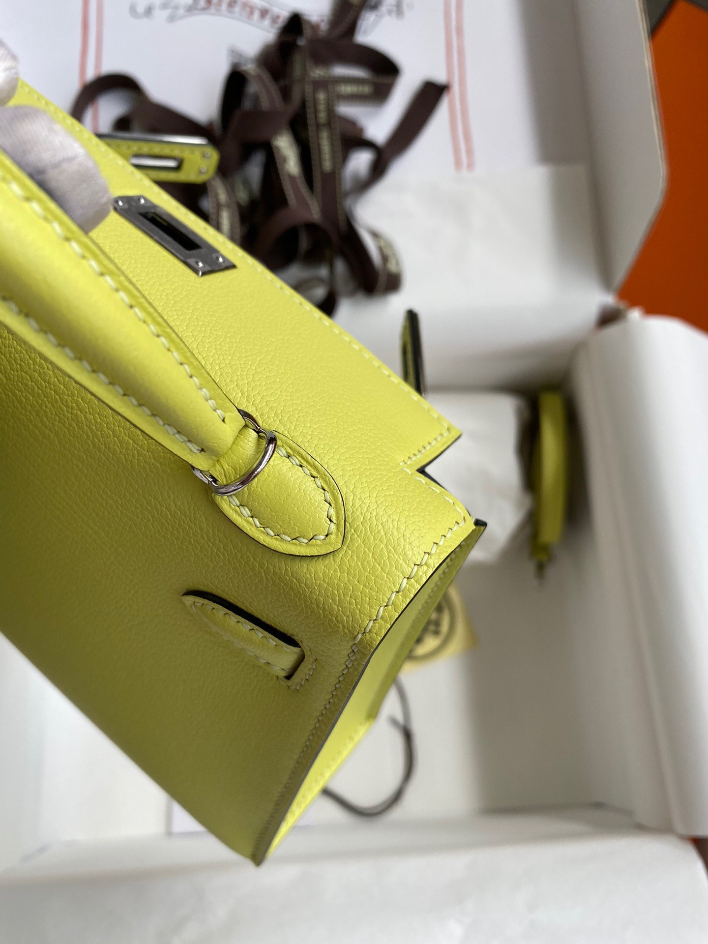 H**mes kelly mini ii sellier handmade bag in jaune bourgeon chevre mysore leather