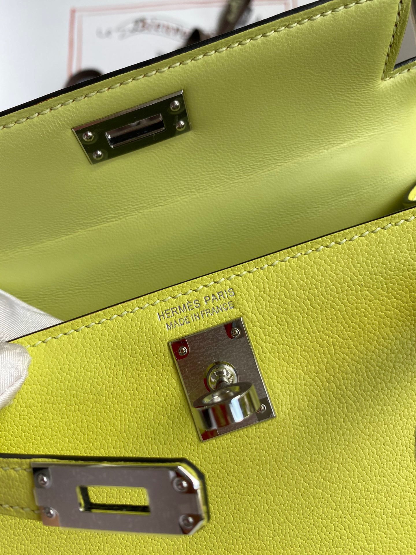 H**mes kelly mini ii sellier handmade bag in jaune bourgeon chevre mysore leather