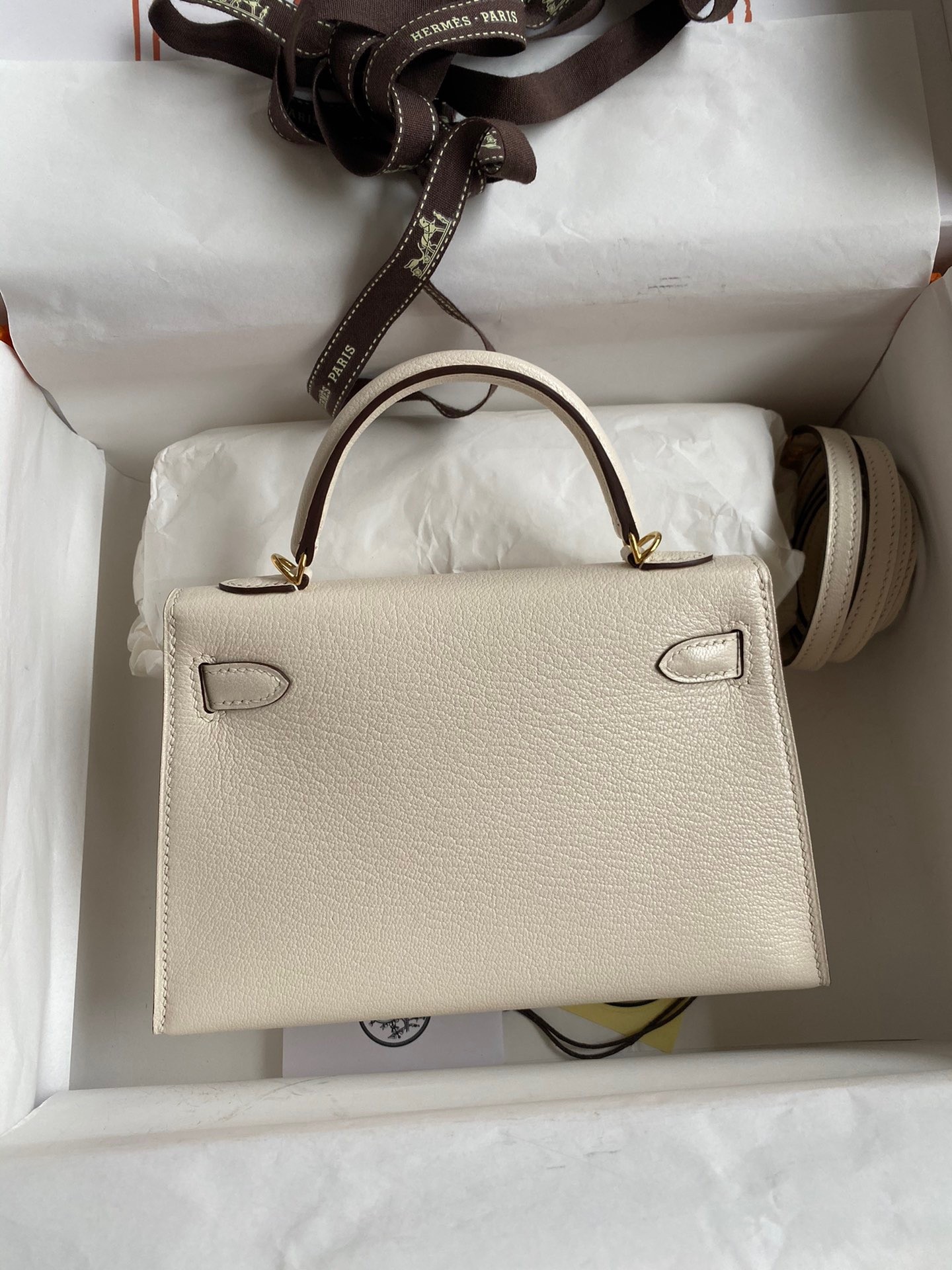H**mes kelly mini ii sellier handmade bag in nata chevre mysore leather