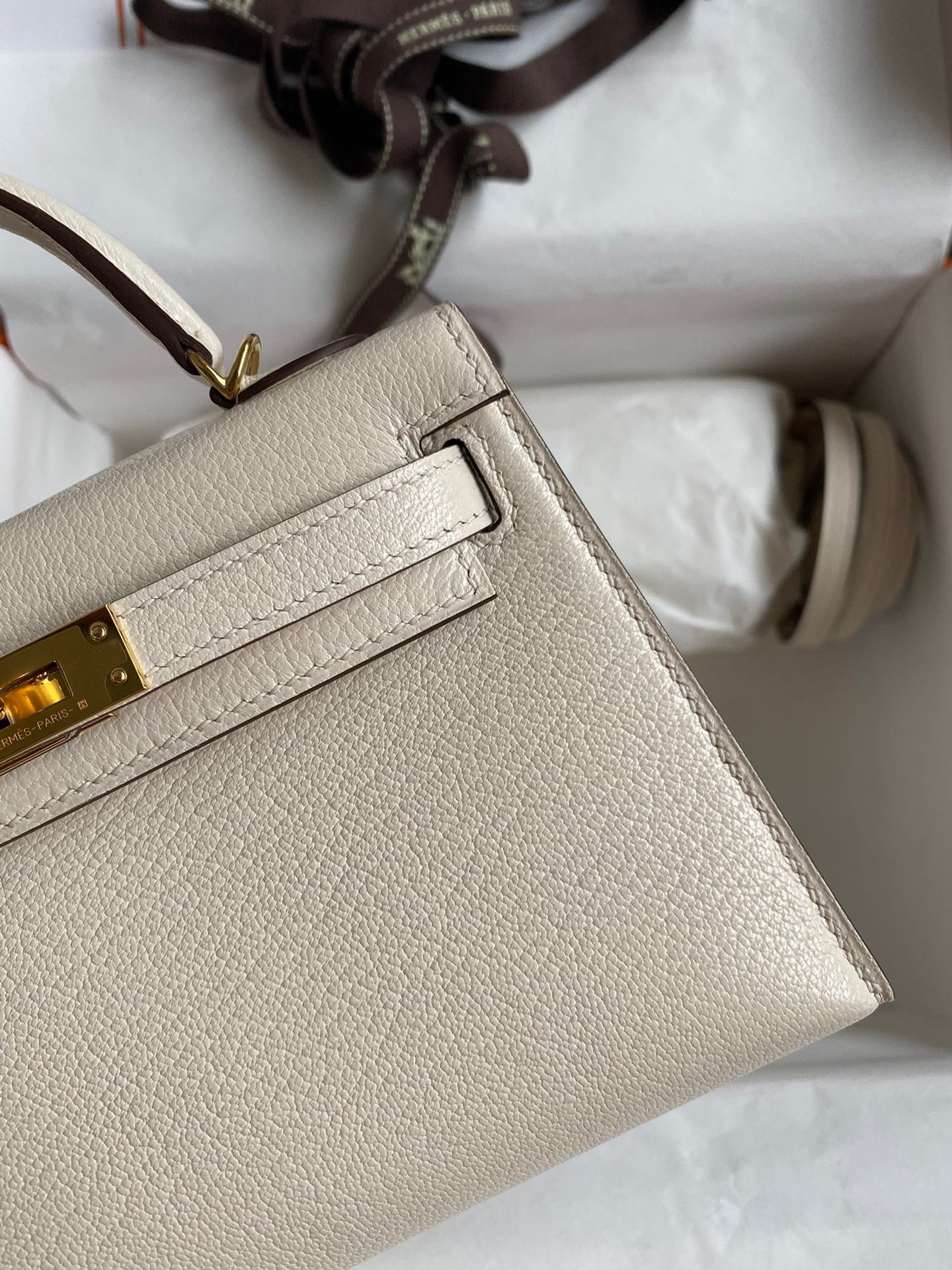 H**mes kelly mini ii sellier handmade bag in nata chevre mysore leather