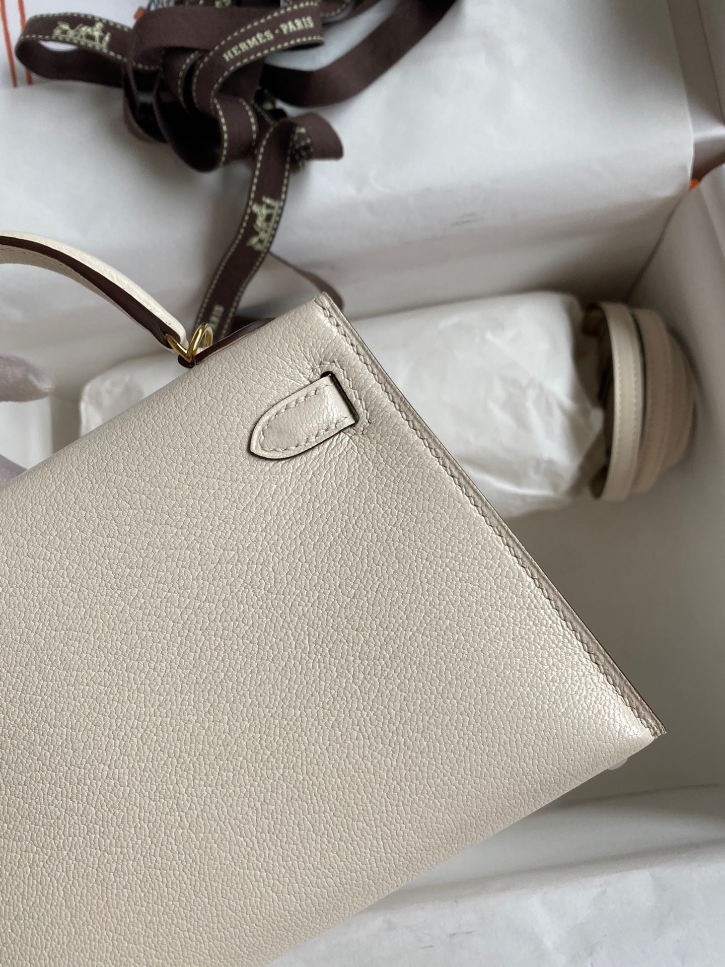 H**mes kelly mini ii sellier handmade bag in nata chevre mysore leather