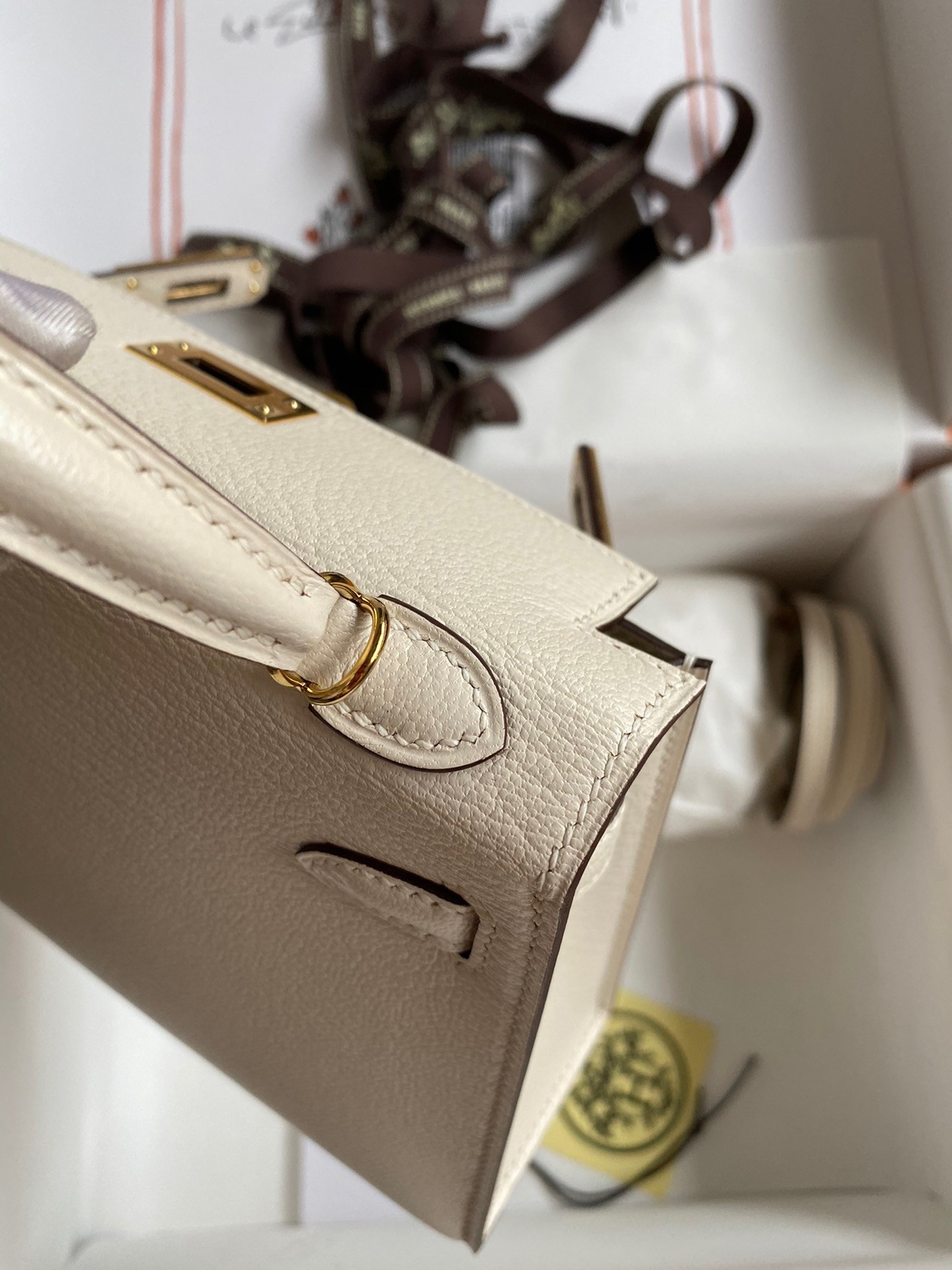 H**mes kelly mini ii sellier handmade bag in nata chevre mysore leather