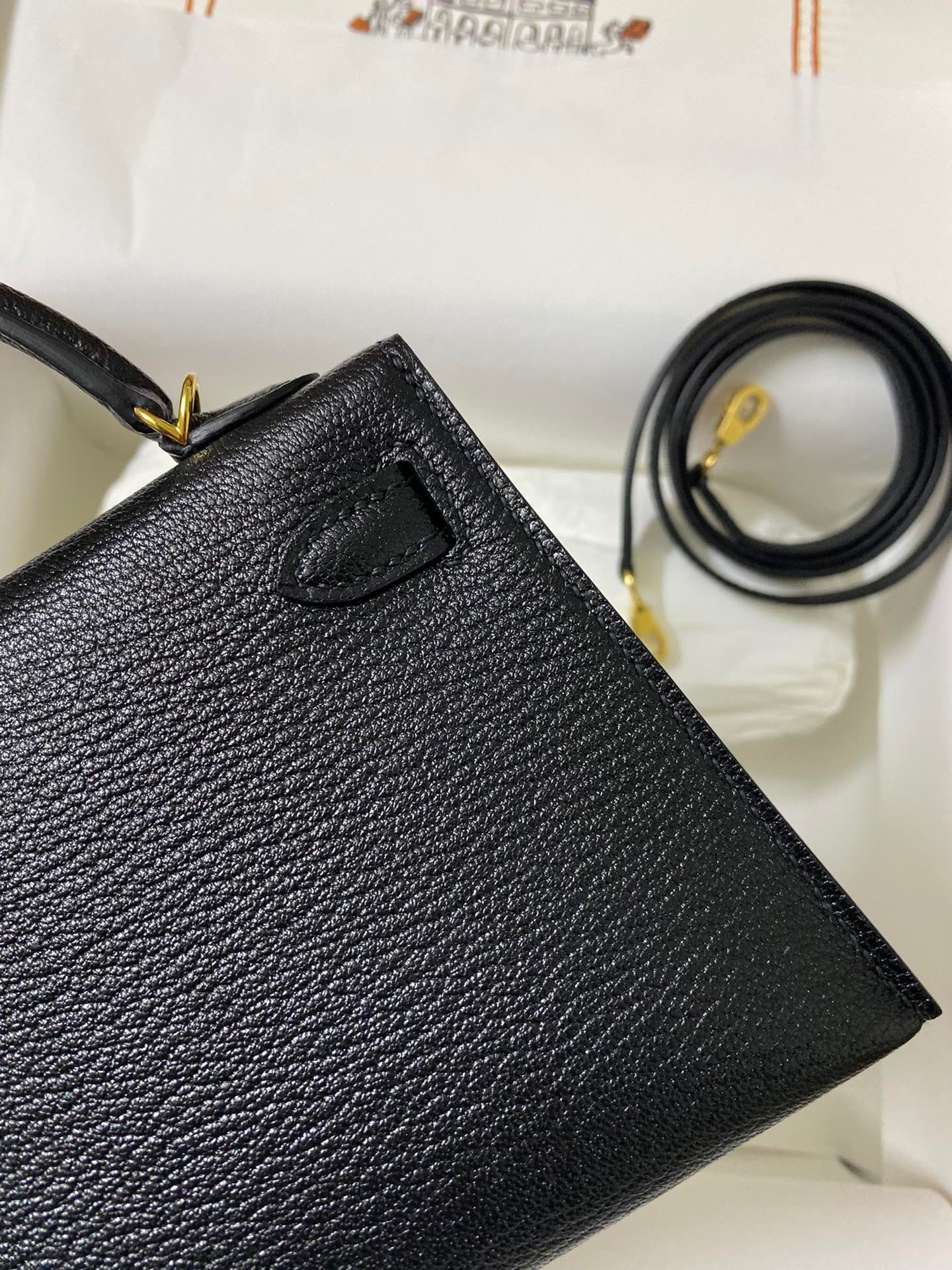 H**mes kelly mini ii sellier handmade bag in black chevre mysore leather