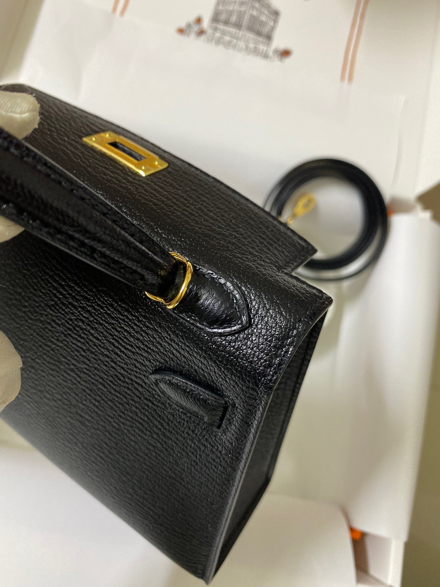 H**mes kelly mini ii sellier handmade bag in black chevre mysore leather