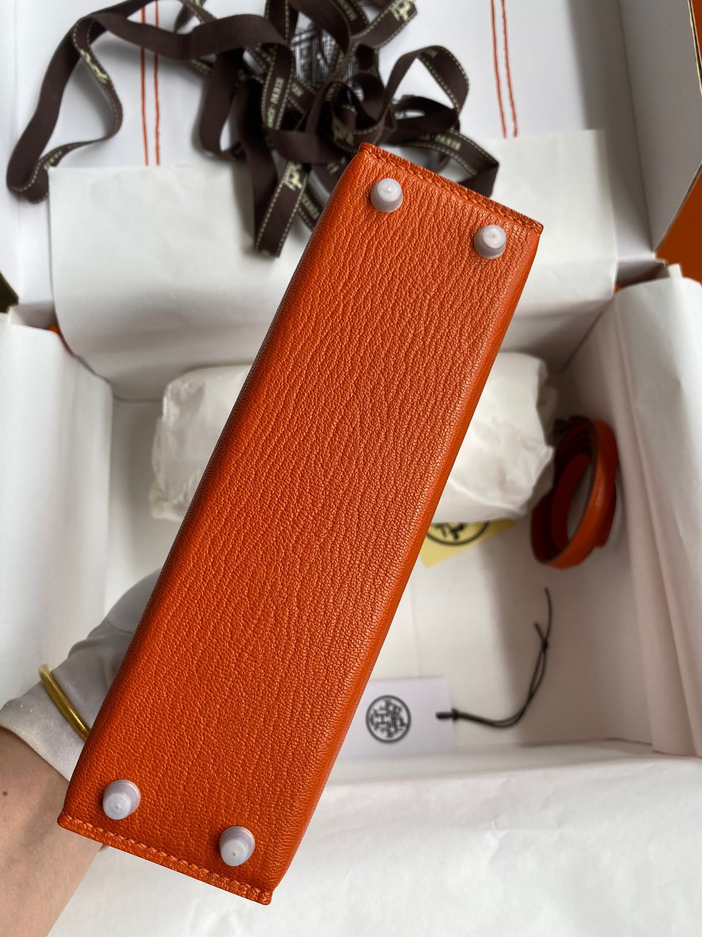 H**mes kelly mini ii sellier handmade bag in orange chevre mysore leather