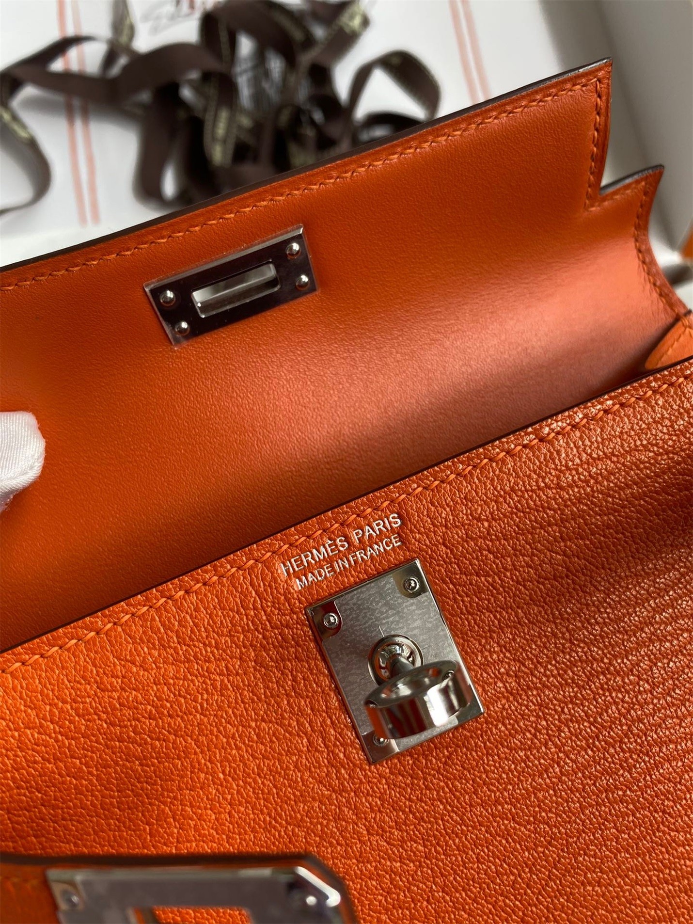 H**mes kelly mini ii sellier handmade bag in orange chevre mysore leather