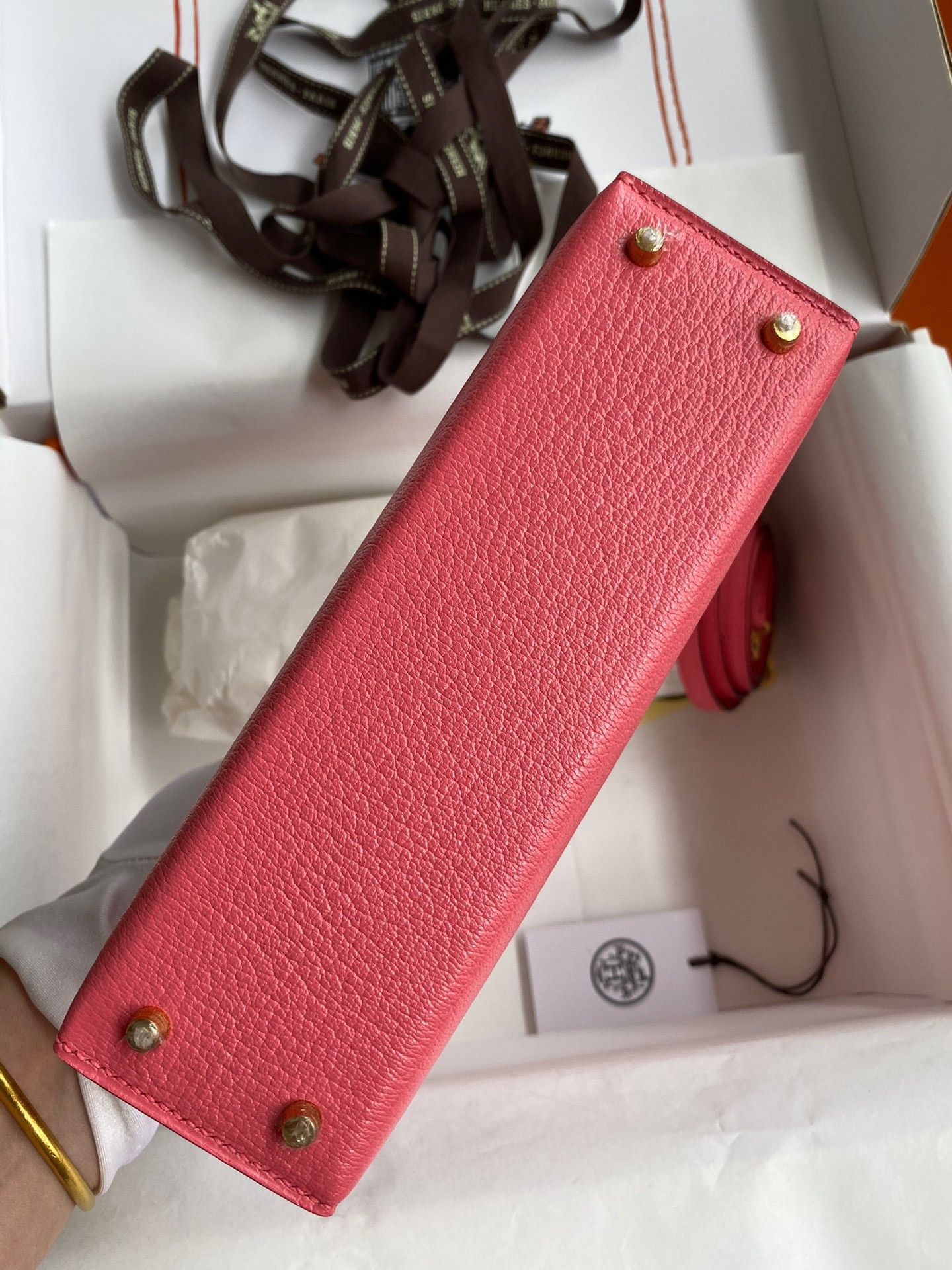 H**mes kelly mini ii sellier handmade bag in rose lipstick chevre mysore leather